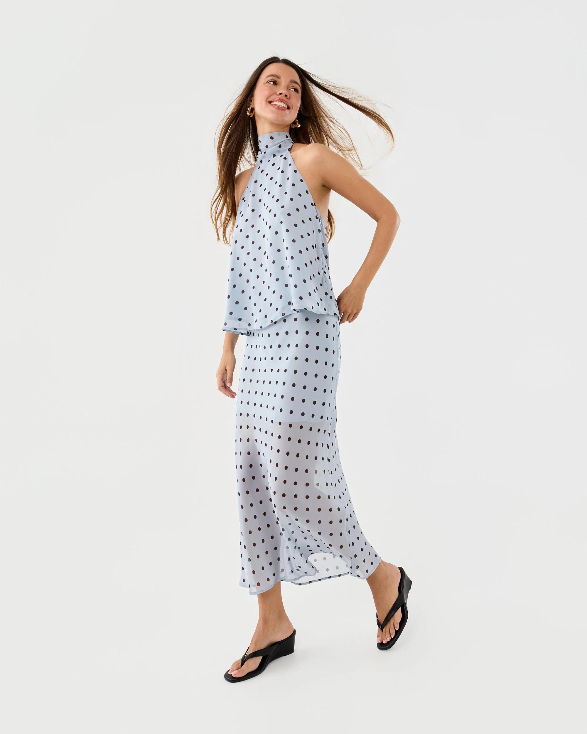 3 Chiffon Maxi Skirt Blue Spot, 3 of 7