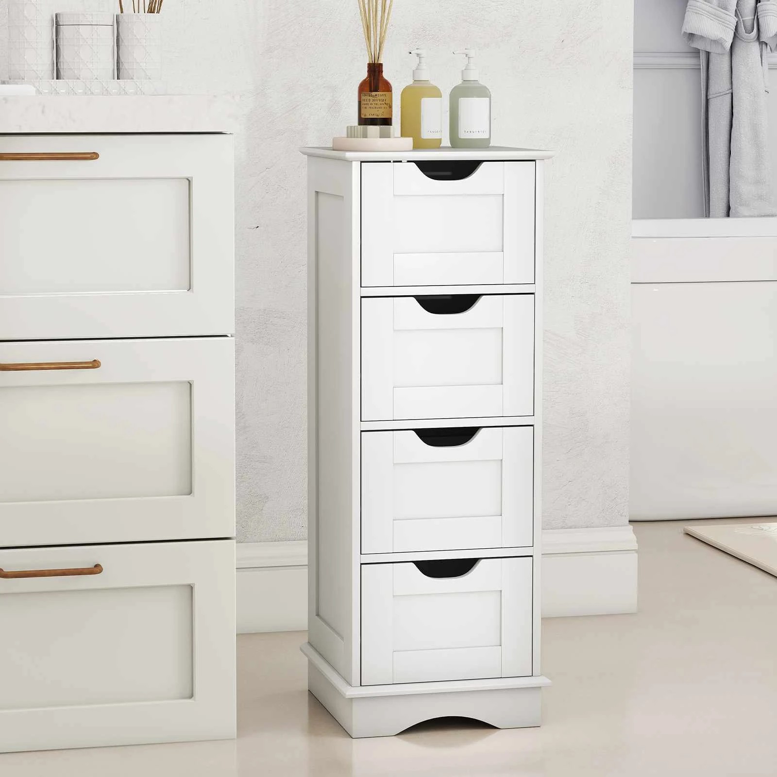 2 Costway 4 Drawers Bathroom Storage Cabinet Freestanding Floor Organizer - White, 2 of 5