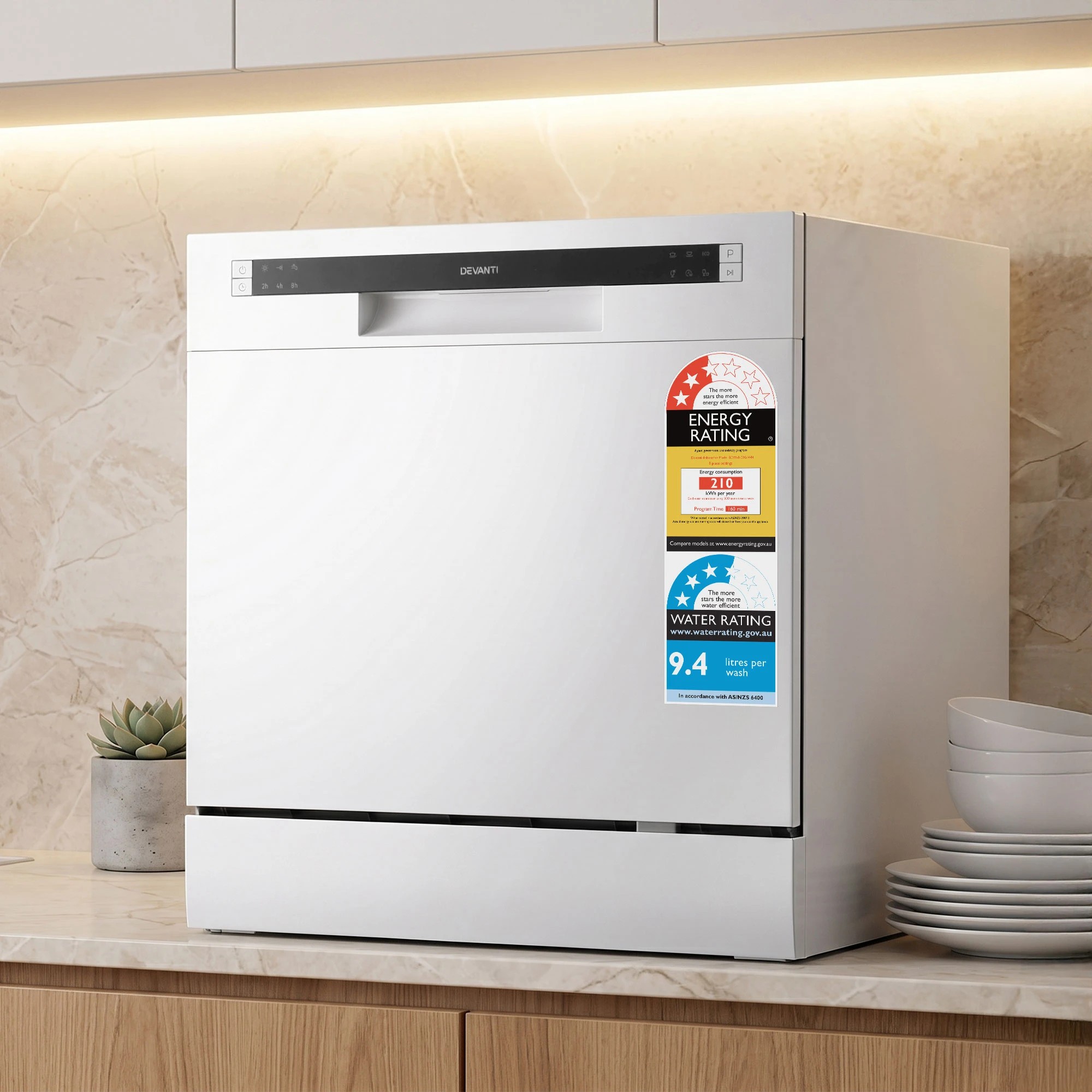 2 Devanti 8 Place Settings Benchtop Dishwasher - White, 2 of 8