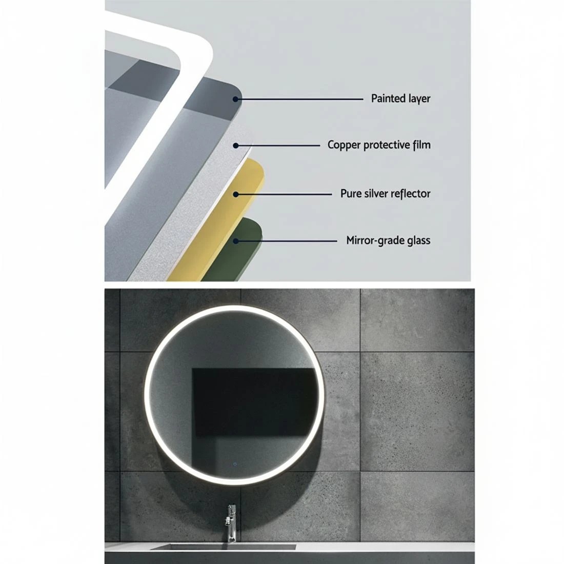 3 Embellir Wall Mirror 70cm with Led light Makeup Home Decor Bathroom Round Vanity - Multi, 3 of 6