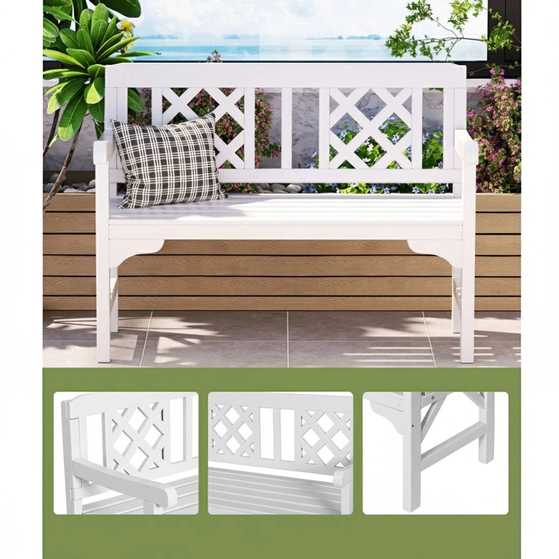 3 Gardeon Outdoor Garden Bench en Chair 2 Seat Patio Furniture Lounge - White, 3 of 6
