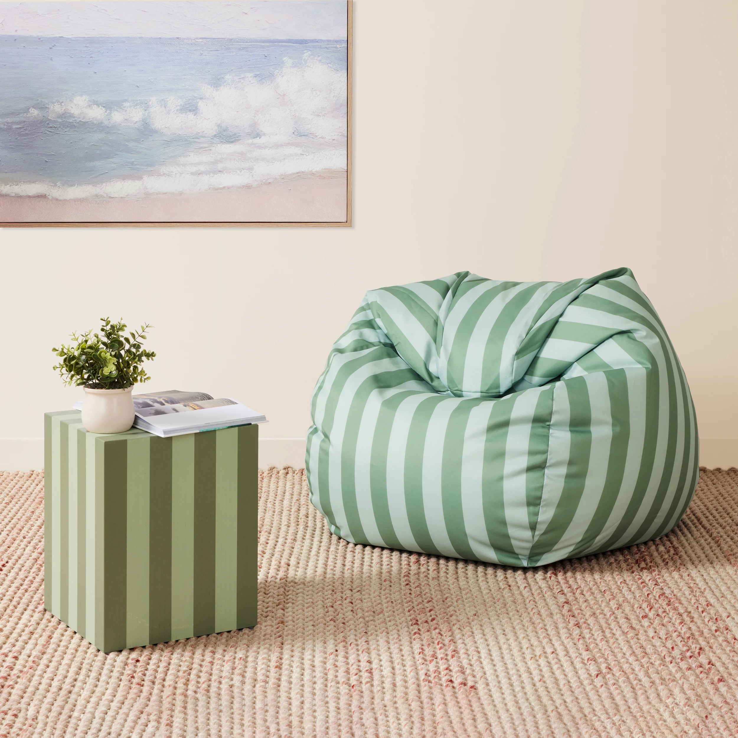 1 Stripe Bean Bag - Green, 1 of 7