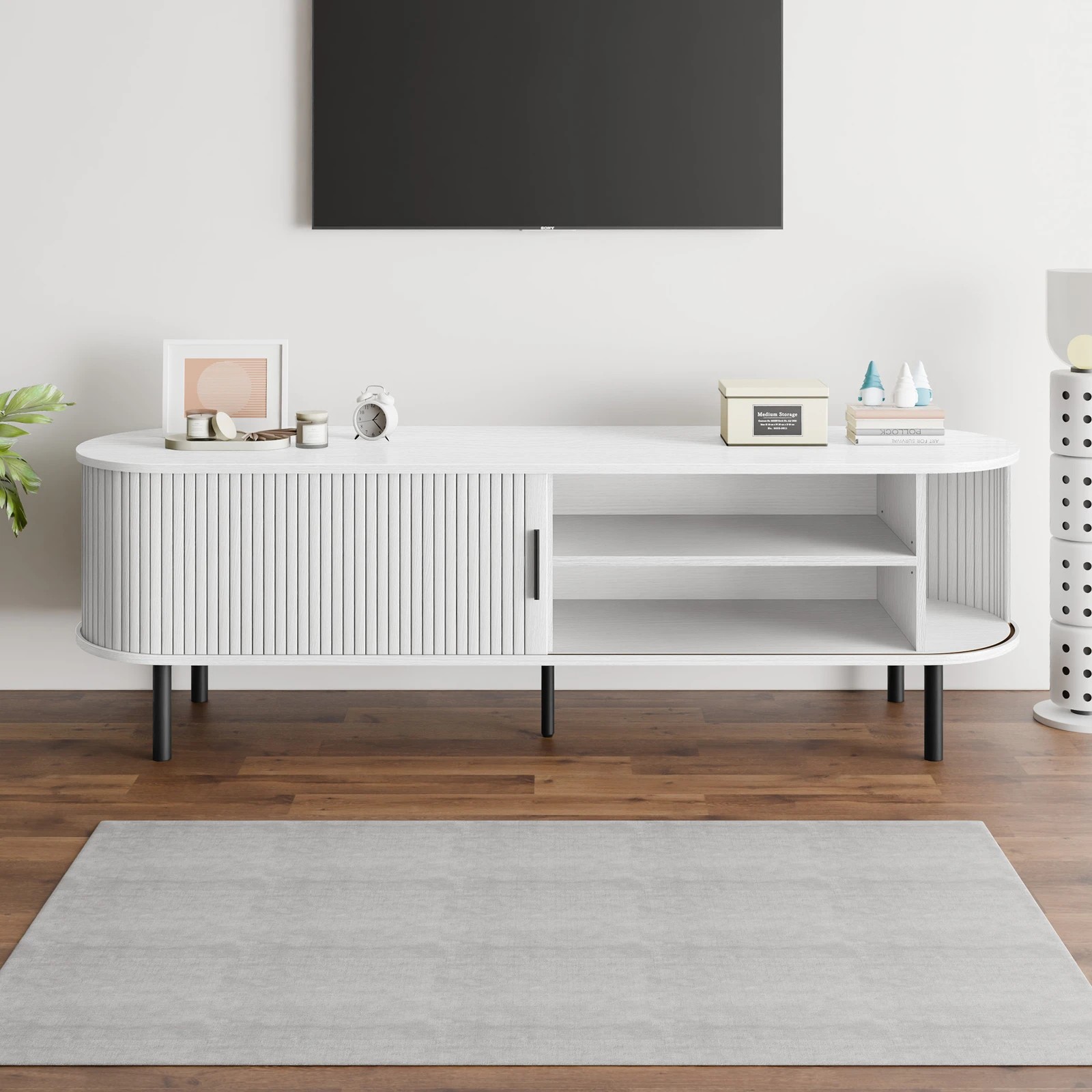 5 Alfordson Entertainment Unit TV Cabinet Stand 160cm Tambour Sliding Doors - White, 5 of 10