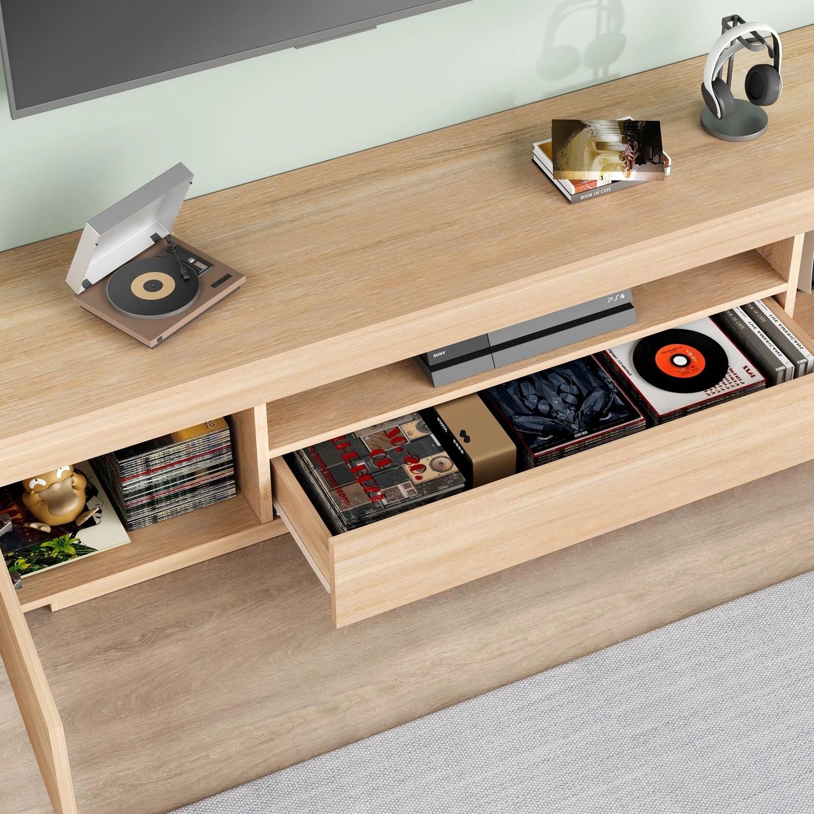 8 Alfordson Entertainment Unit 180cm TV Cabinet Stand Storage LED Light - Oak, 8 of 10