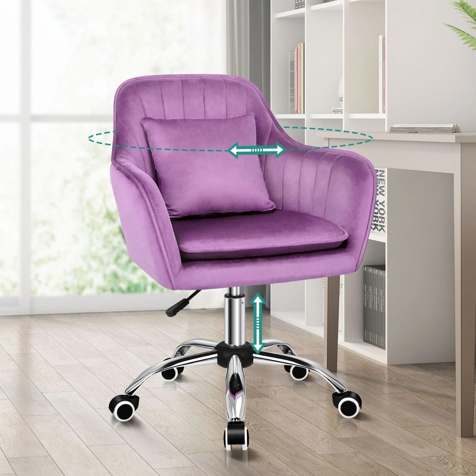 10 Alfordson Velvet Office Chair Fabric Computer Swivel Armchair Work Adult Kids - Purple, 10 of 10