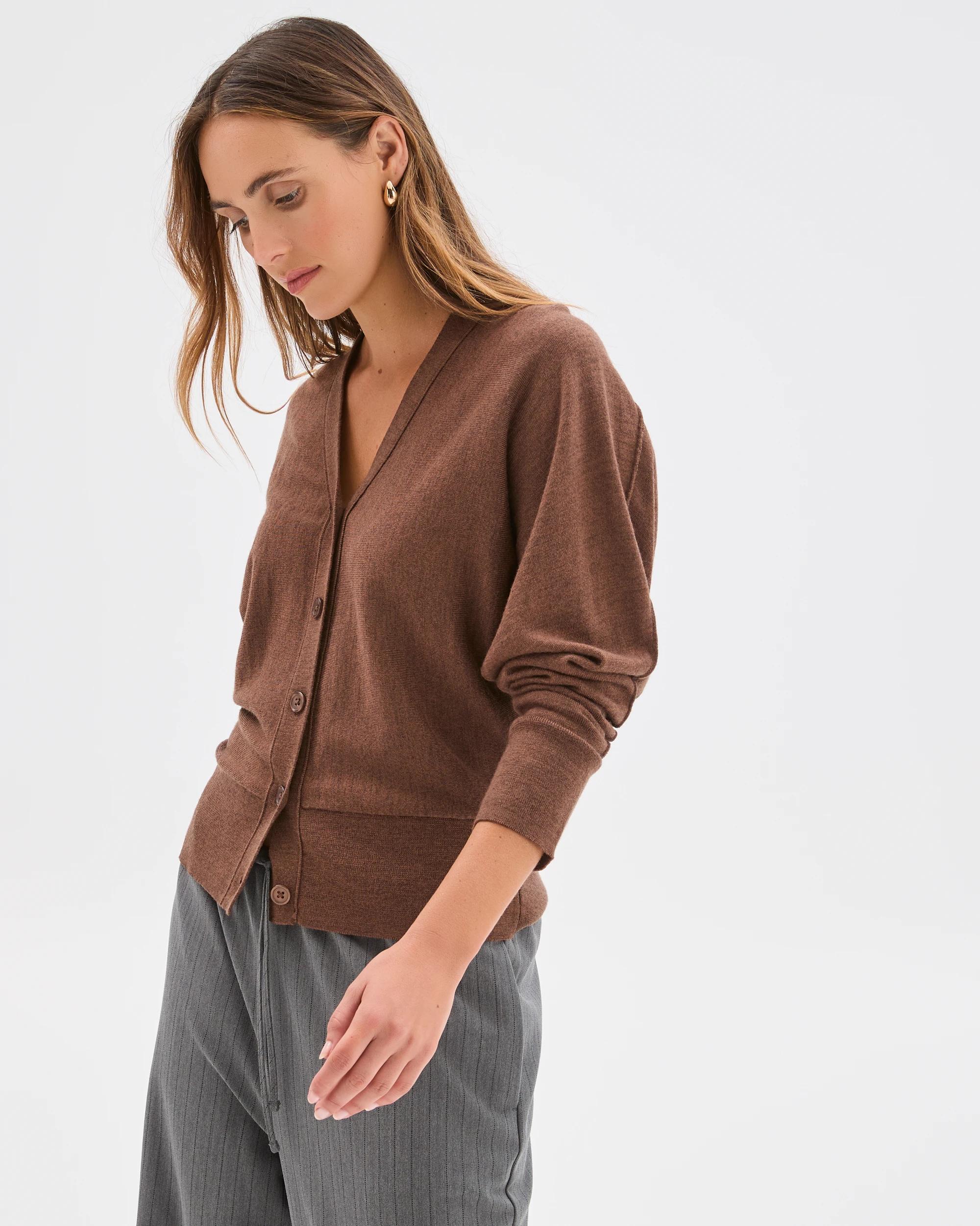 4 Preview Australian Merino Wool Batwing Cardigan CARAMEL BROWN, 4 of 7