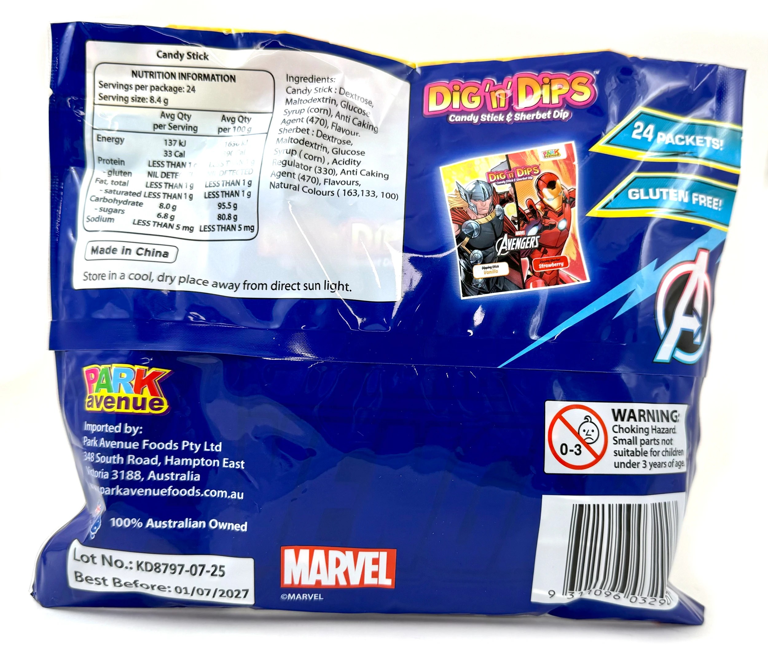 4 Park Avenue Marvel Avengers 24 Pack Dig n' Dips Candy Stick & Dip Bag 200g, 4 of 4