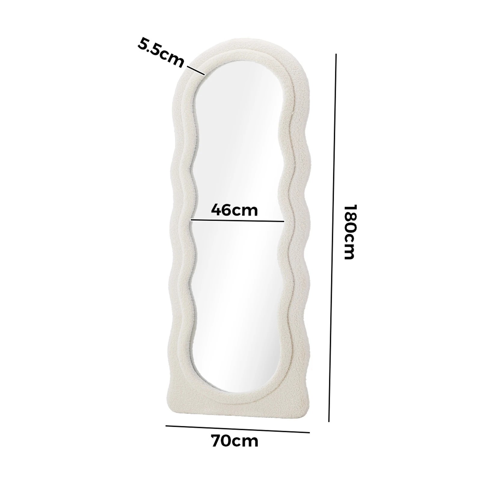 2 Oikiture Full Length Mirror 180cm Boucle Floor Standing Mirrors Dressing Makeup - White, 2 of 9