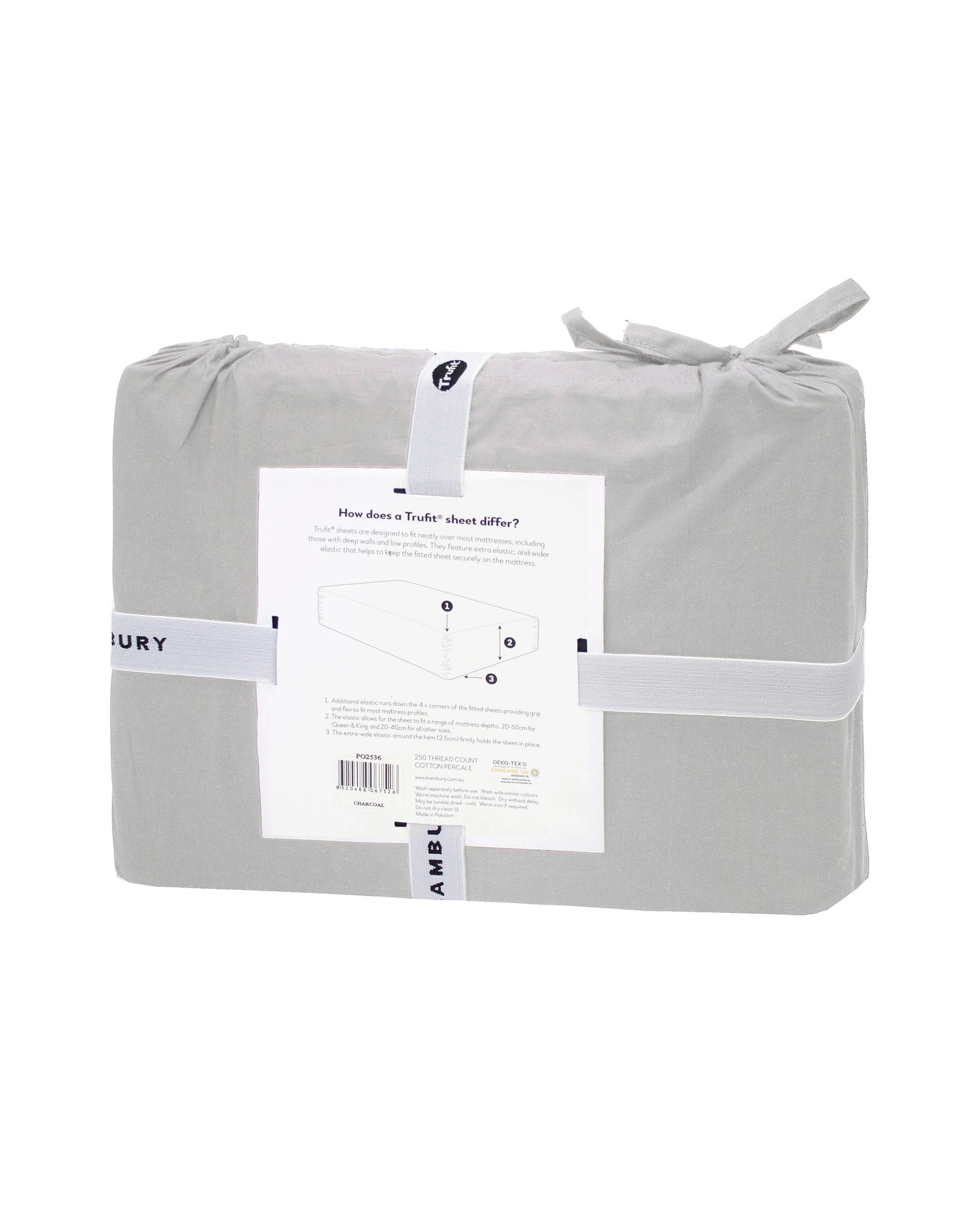 4 Bambury TRUFit Wide Elastic 100% Cotton Deep pocket Fitted Sheet - Long Single Bed - Silver, 4 of 7