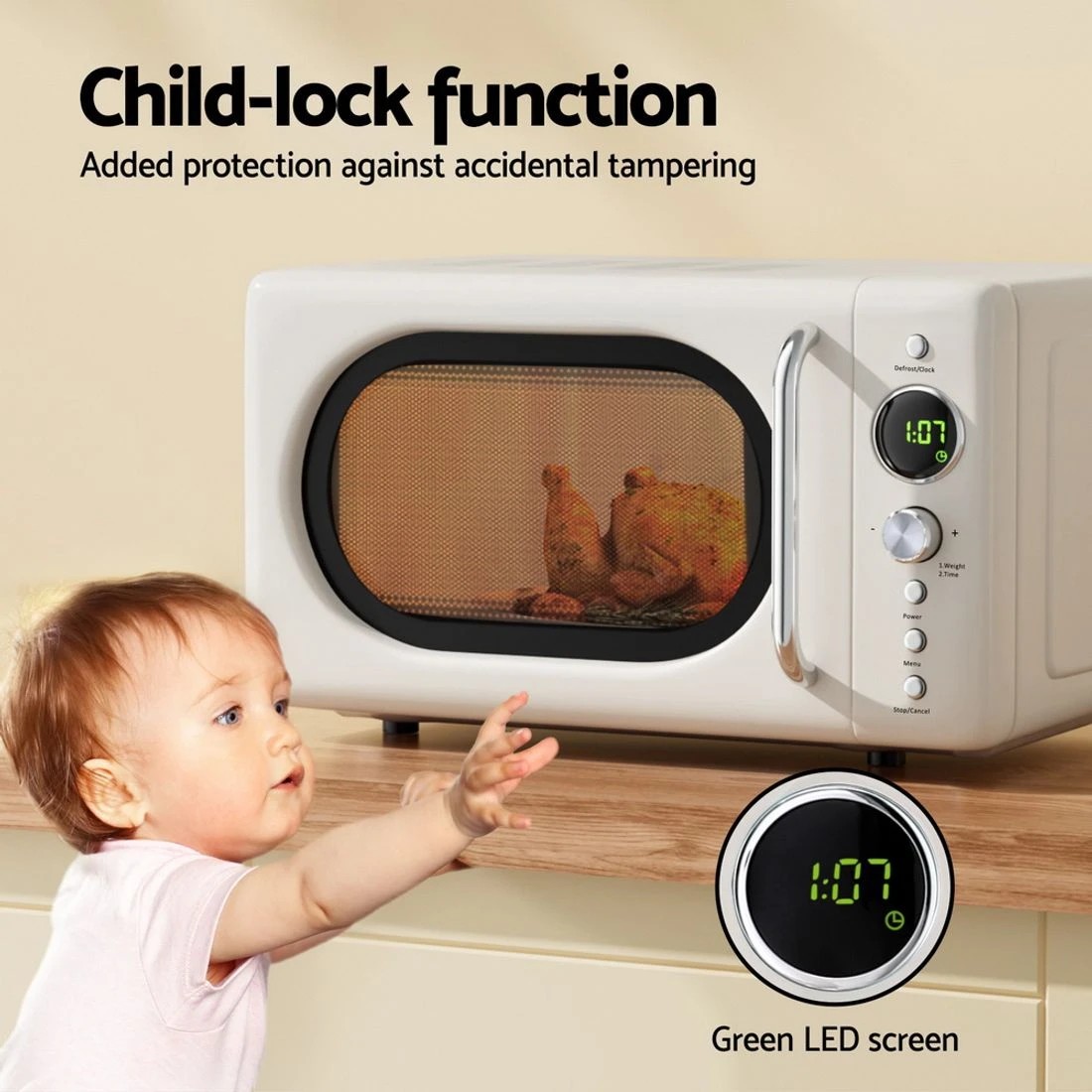 7 Devanti 20L Microwave Oven 700W Cream - White, 7 of 7