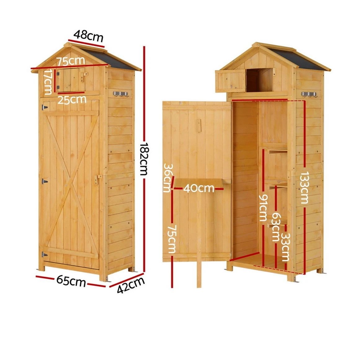 1 Gardeon Outdoor Storage Cabinet Cupboard Folding Table Tool Organizer Shed - Natural, 1 of 5