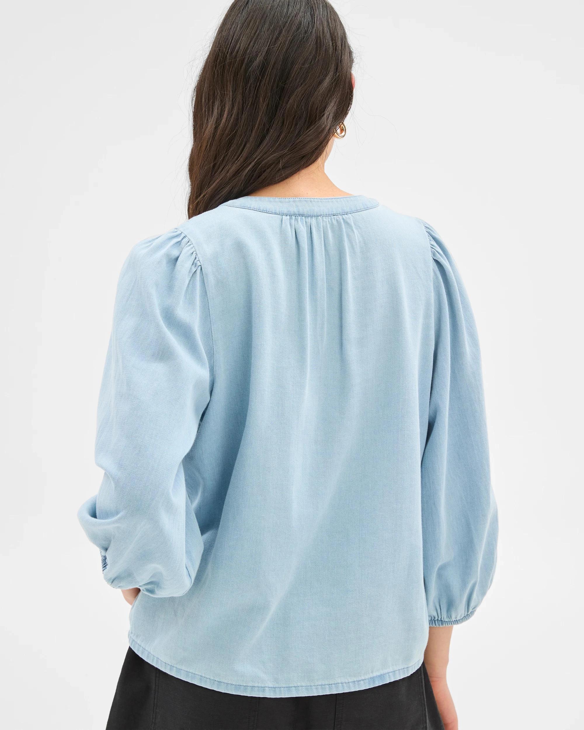 5 Target 3/4 Sleeve Chambray Embroidered Blouse CHAMBRAY, 5 of 7