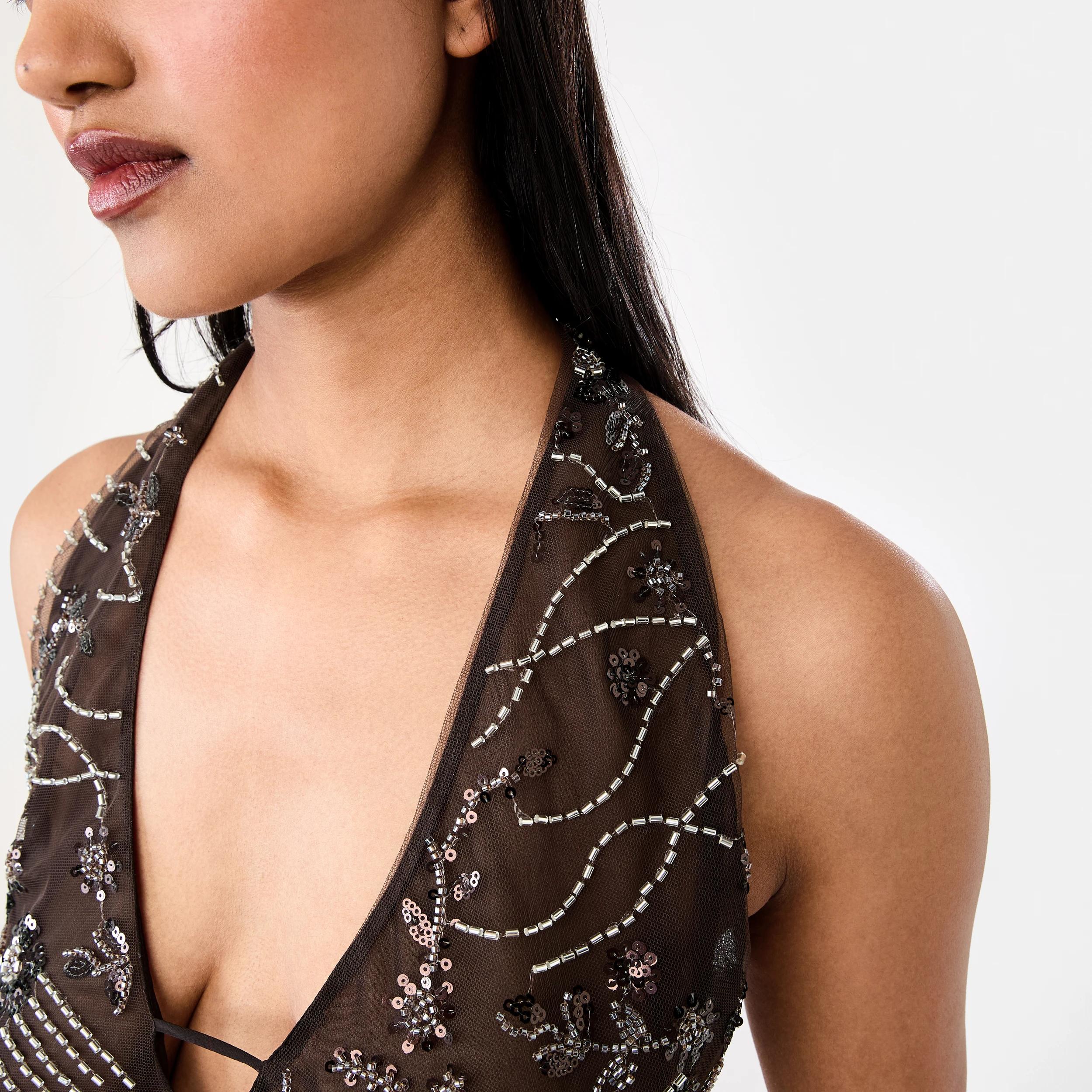 5 Sequin Cowl Neck Halter Top Melt Brown, 5 of 8