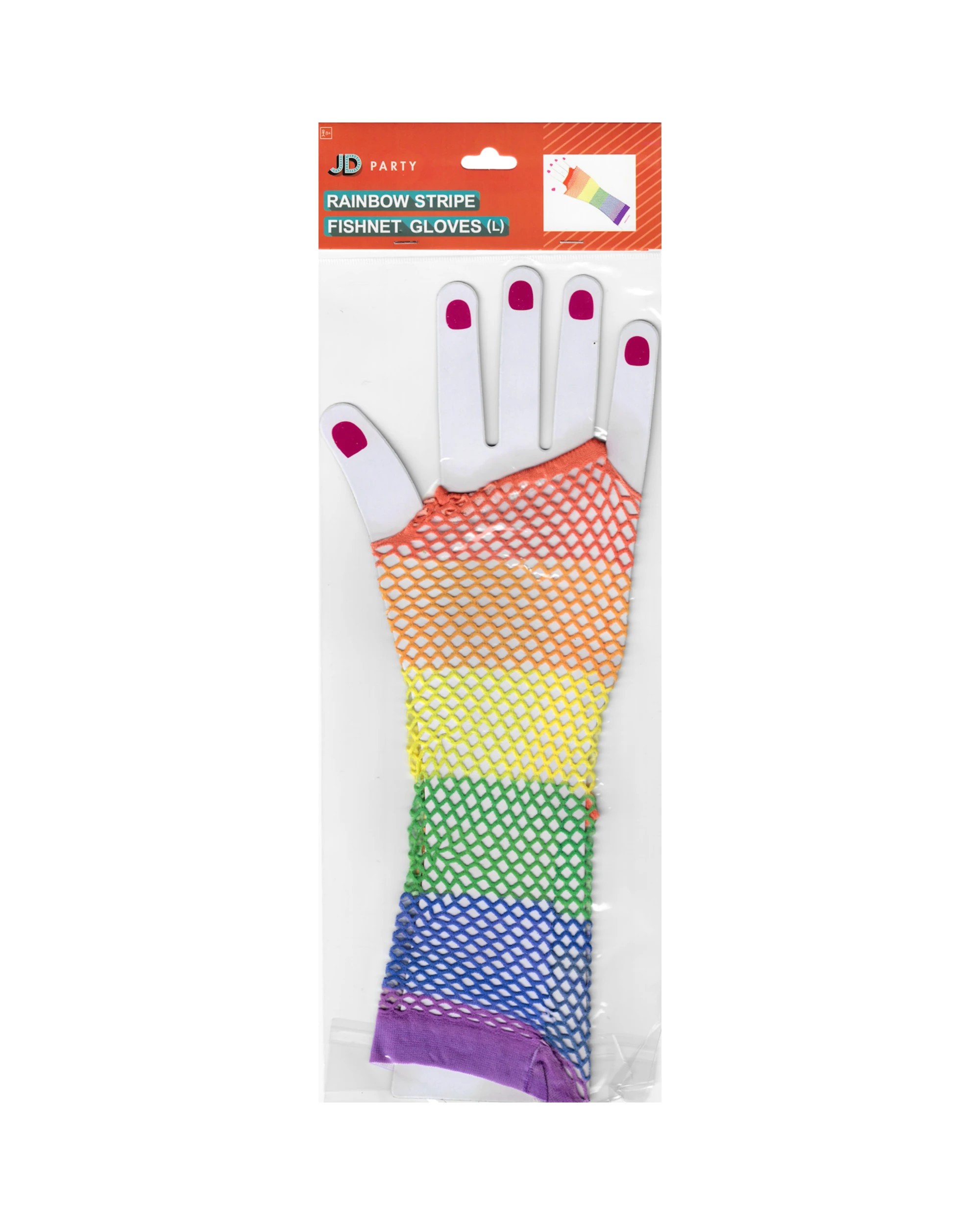 2 Partyrama Rainbow Coloured Fishnet Gloves 1 Pair - Multi, 2 of 3