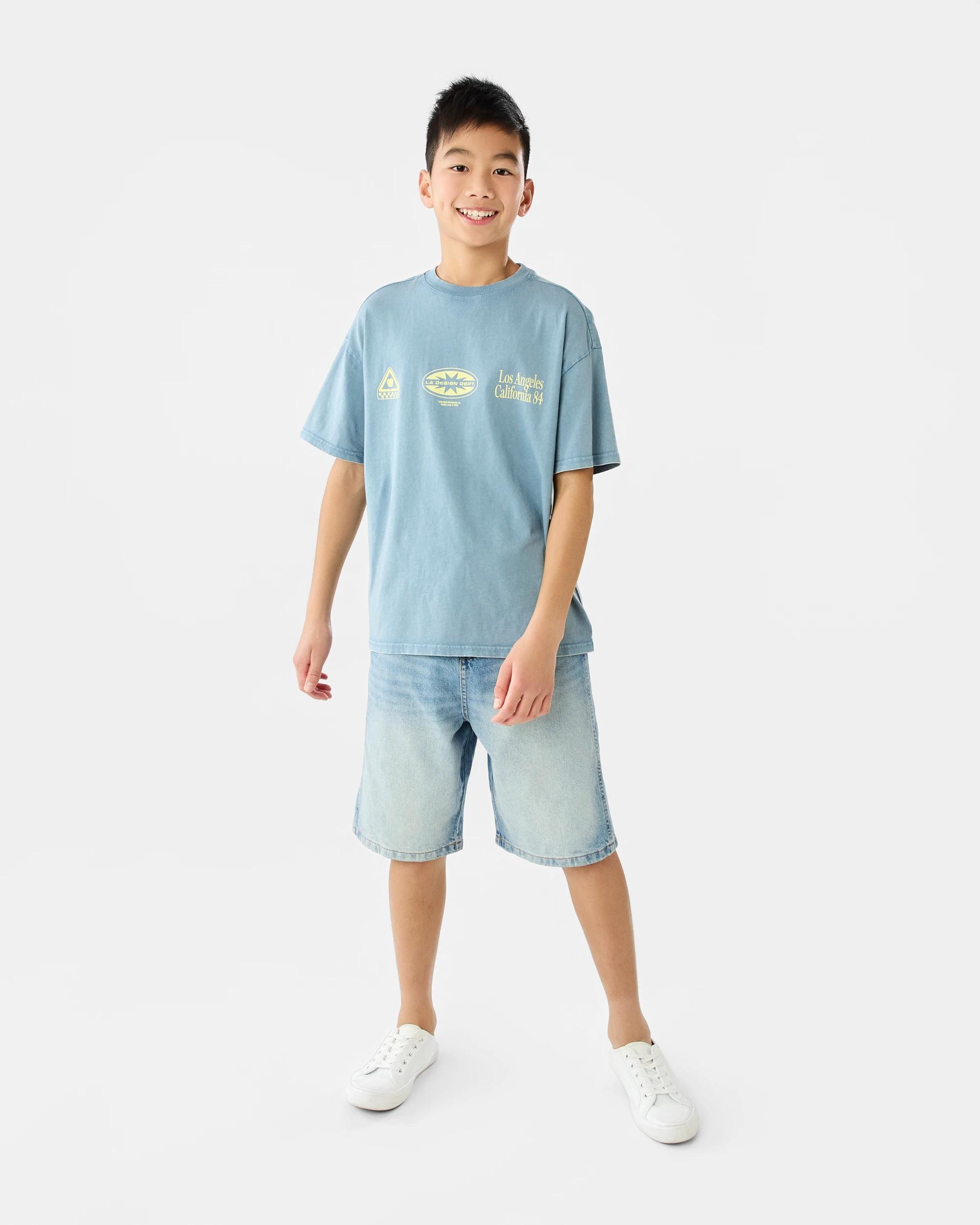 6 Short Sleeve Oversized Washed Printed T-shirt Blu Typogr, 6 of 7
