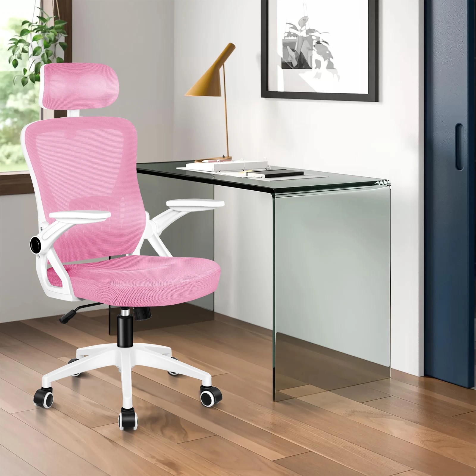 2 Alfordson Mesh Office Chair Executive Fabric Seat Tilt Gaming Racing Computer - Pink, 2 of 10