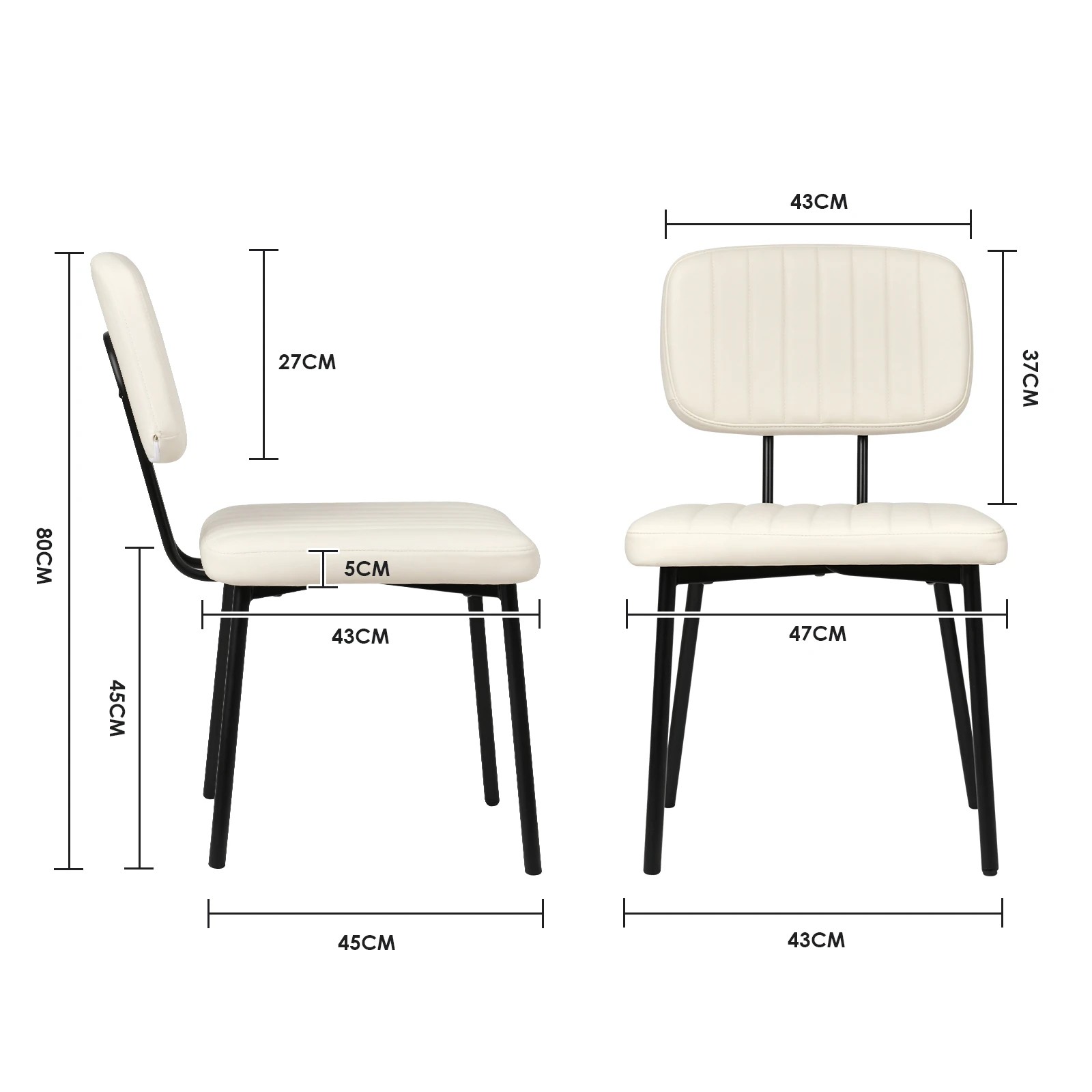 5 Advwin Set of 4 Dining Chairs Padded Seat Pu Leather Upholstered White, 5 of 5