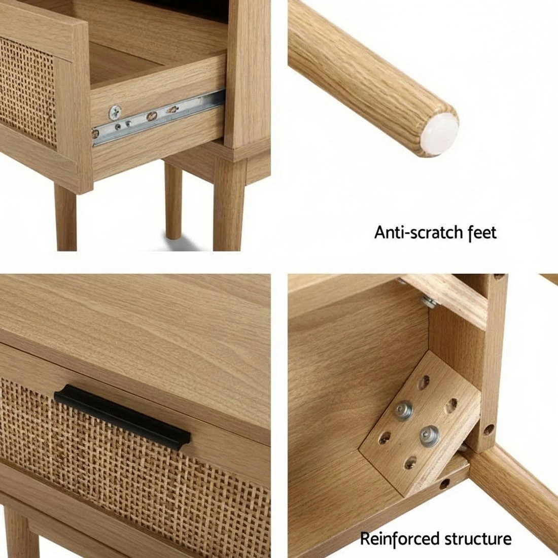 5 Artiss Bedside Tables Side Table Rattan Drawers Nightstand - Natural, 5 of 6