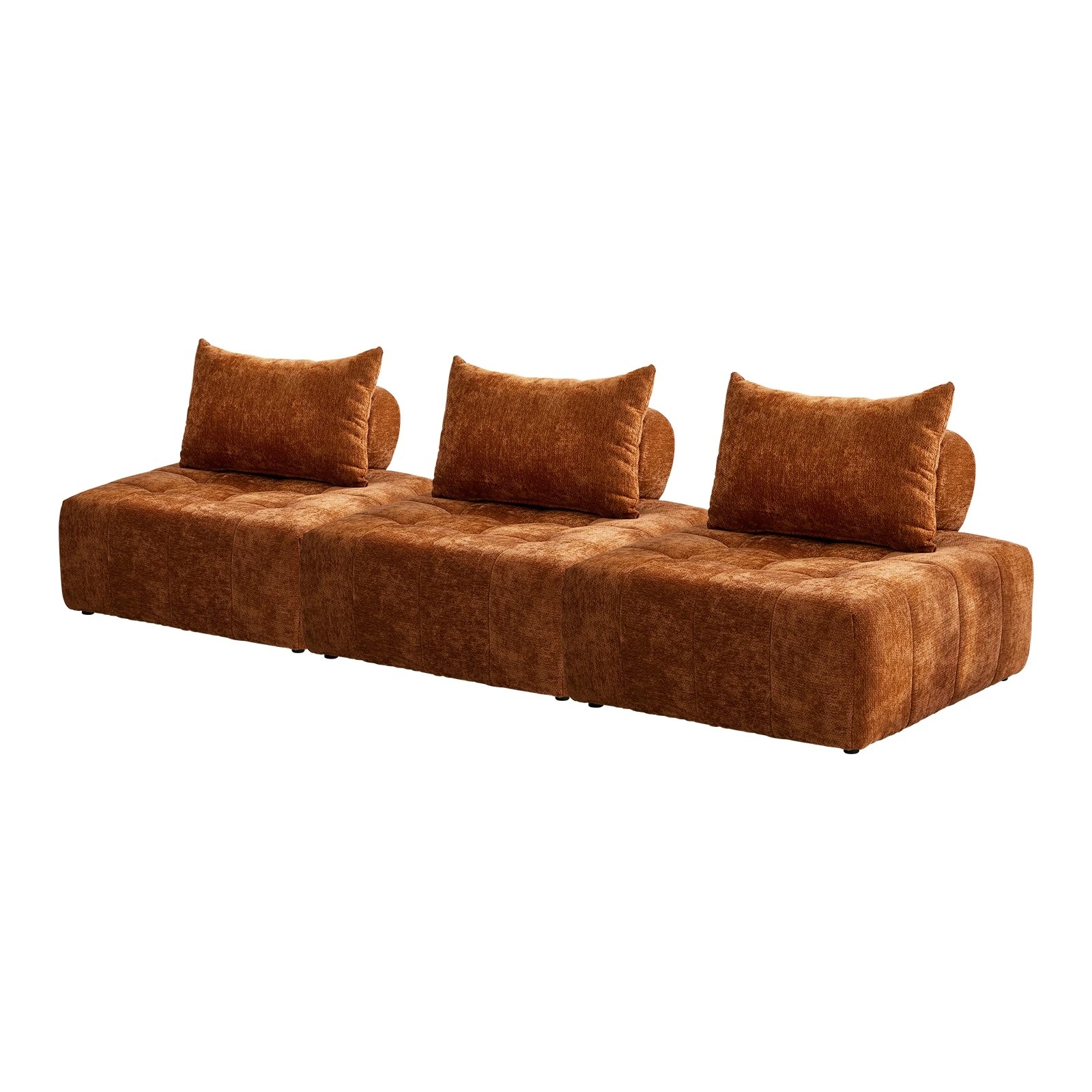 1 Oikiture 3x Chenille Modular Sofa Floor Lounge Chair w/Pillow TOFU Armless Chairs - Brown, 1 of 9