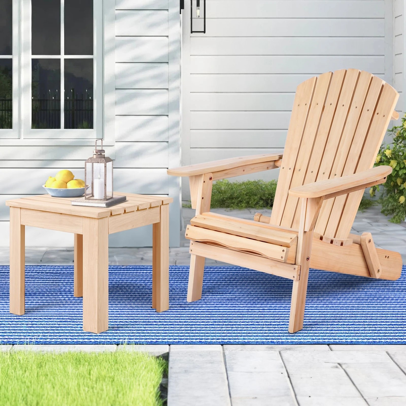 9 Alfordson Adirondack Chair Table 2PCS Set Wooden Outdoor Furniture Beach - Natural, 9 of 9