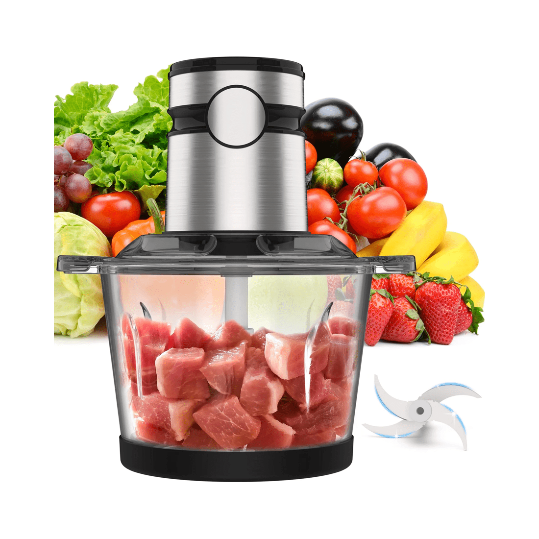 1 Advwin Electric Chopper, 3l Food Processor With 4 Sharp Blades, 500w Meat Grinder For Veg/meat/egg, 1 of 9