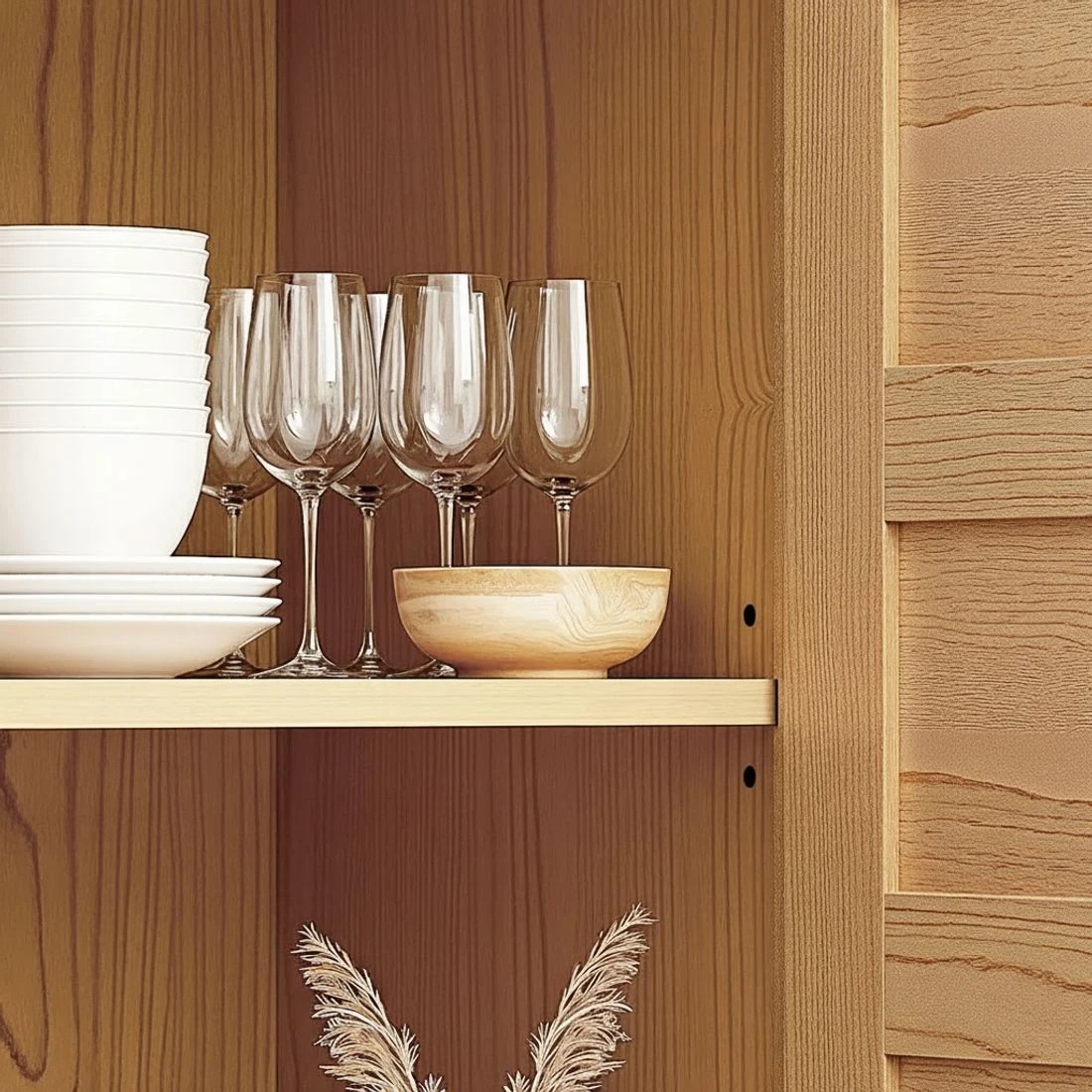 7 Artiss Buffet Sideboard Storage Cabinet Kitchen Cupboard Faux Drawer 150CM Pine - Pine, 7 of 7