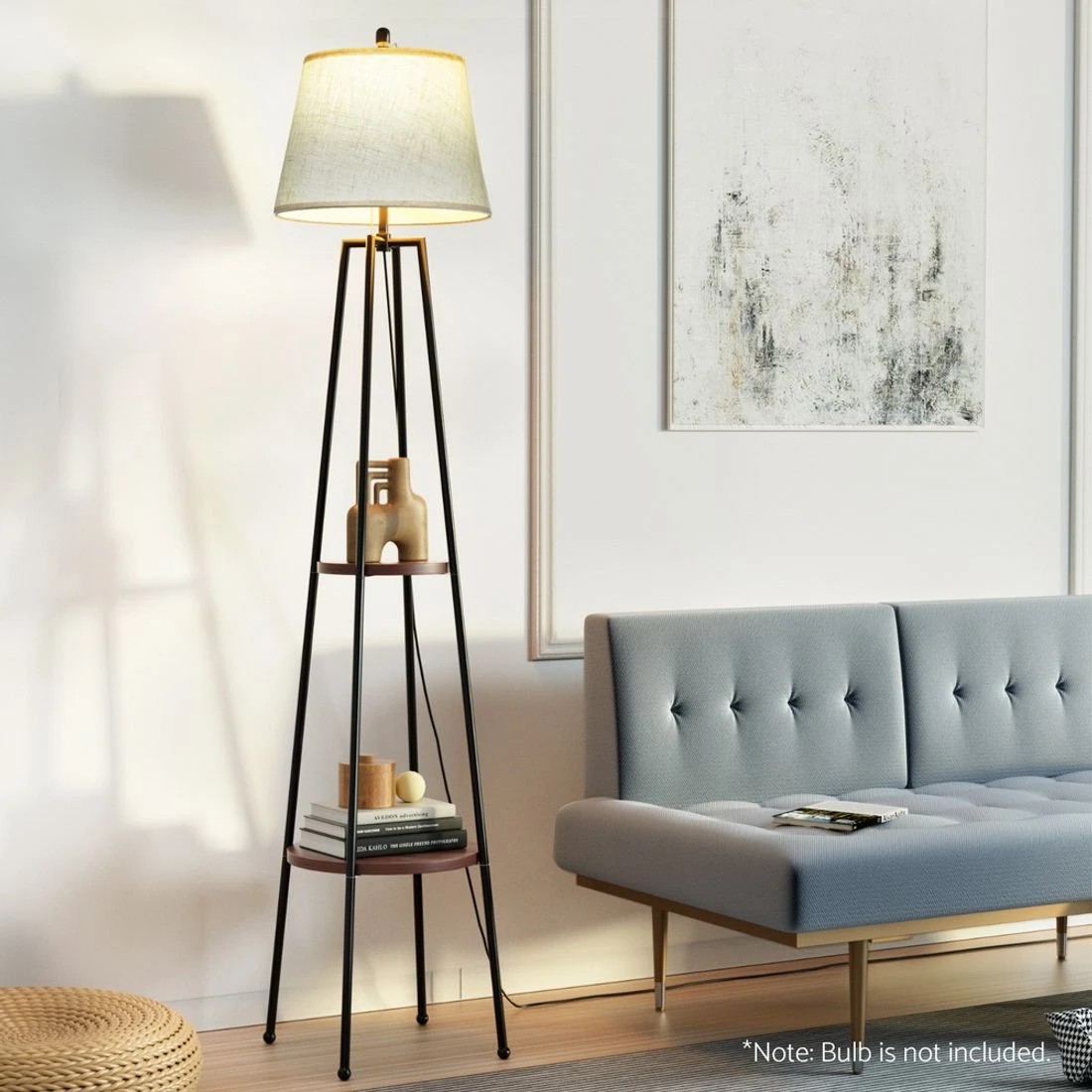 3 Artiss Floor Lamp 2 Tier Shelf Storage Light Stand Home Living Room Upright Display Space Saving - Black, 3 of 5