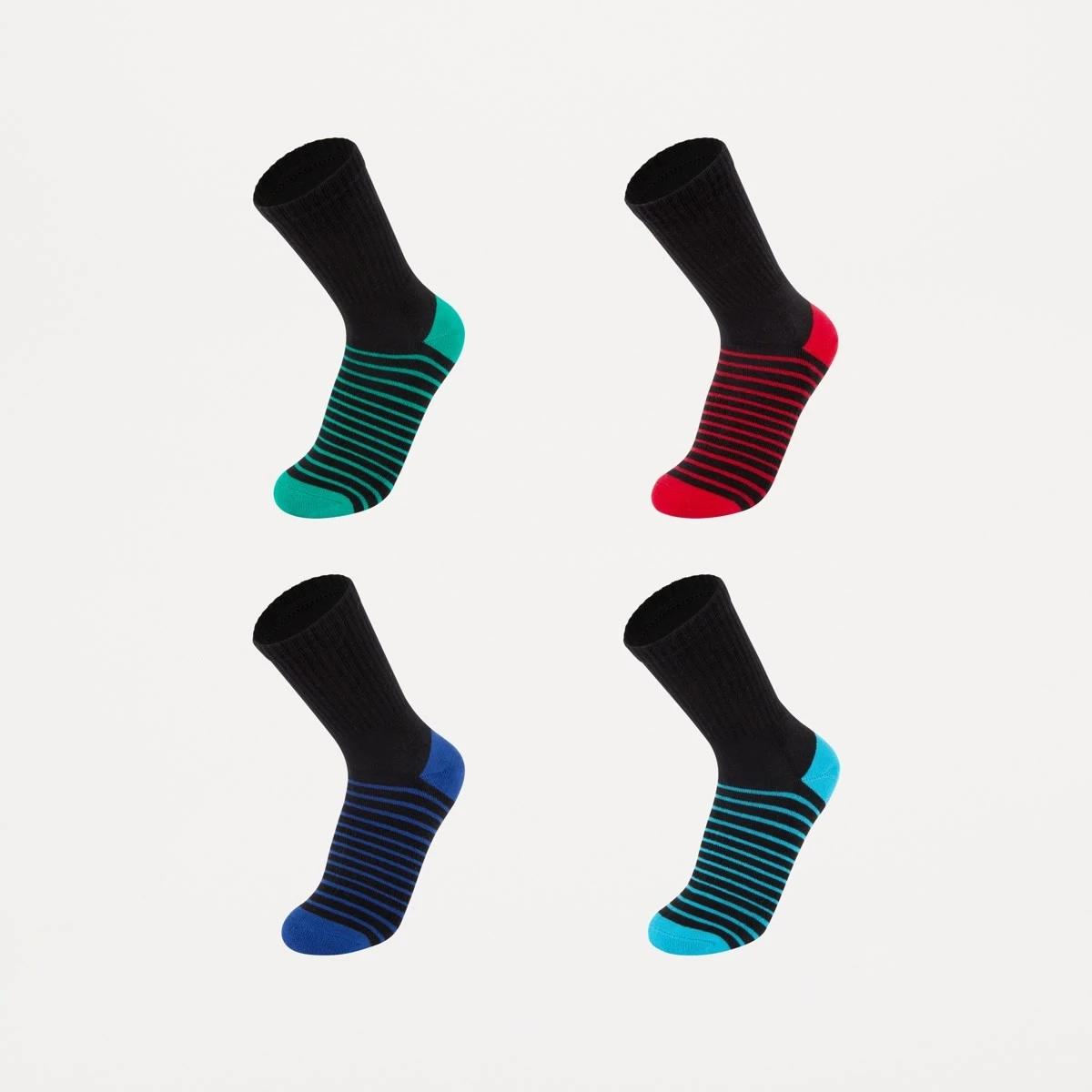 1 4 Pack Active Kids Stretchy Crew Socks BLACK STRIPE, 1 of 3