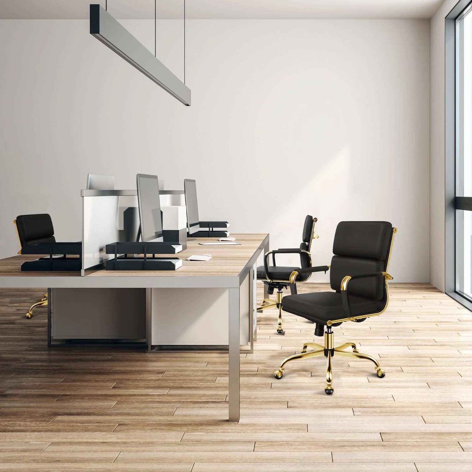 4 Alfordson Office Chair Ergonomic Paddings Executive Computer Work Seat Mid Back - Black, 4 of 10