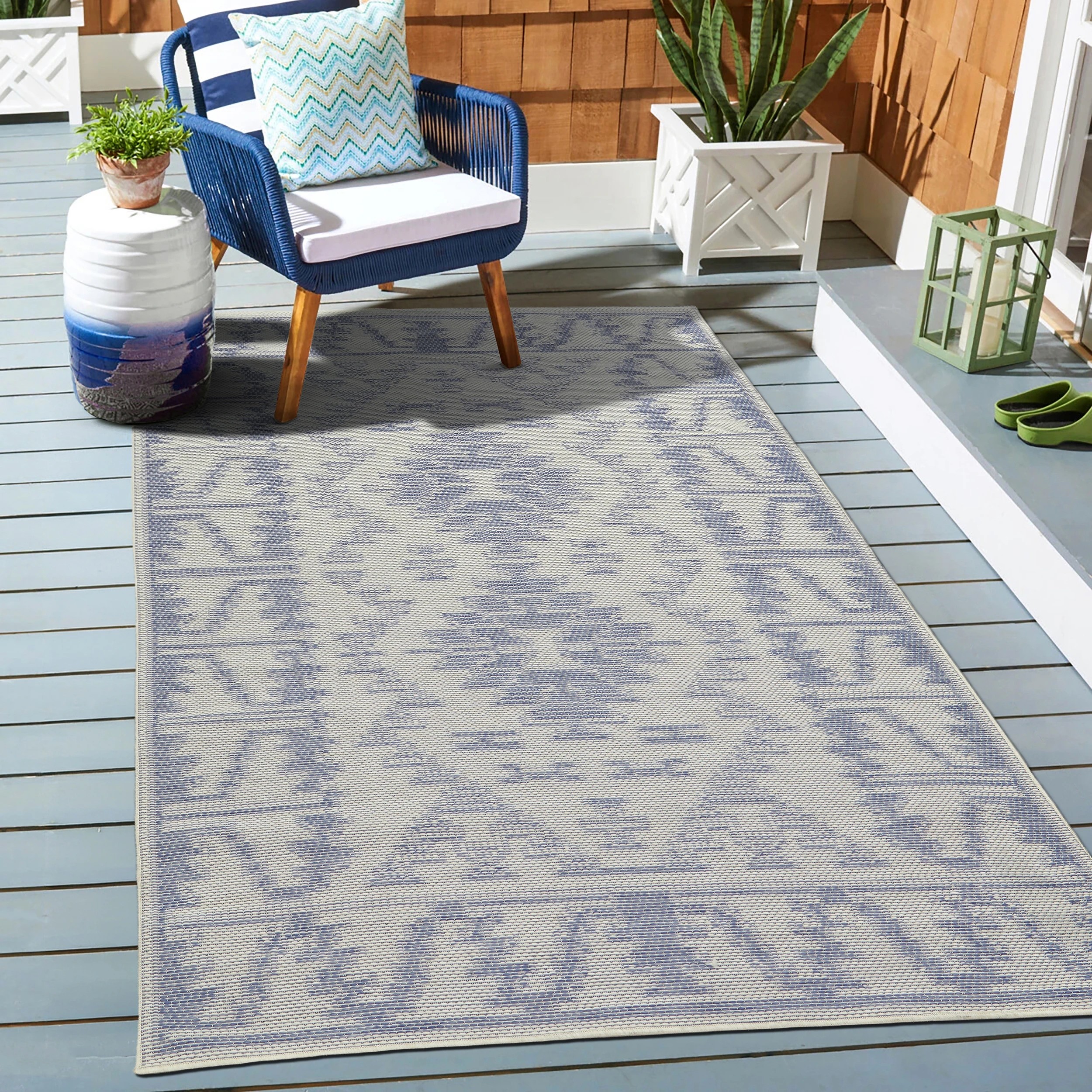 1 Common Ground Rugs Palmline Kuza 330x240cm - Extra Large Outdoor Rug - Blue, 1 of 7