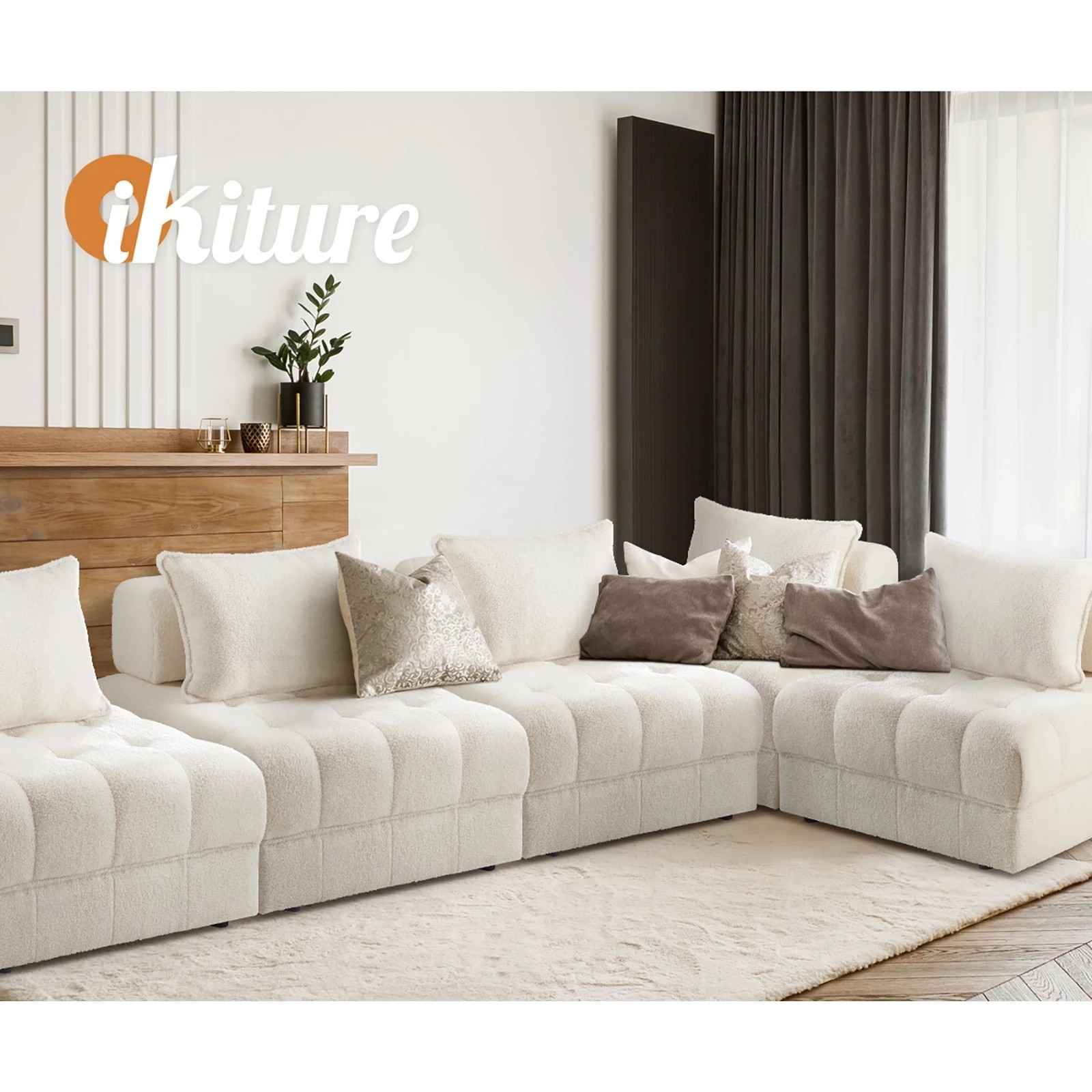 3 Oikiture 4 Seater Boucle Modular Sofa Lounge Chair Armless Tofu Back
 - White - White, 3 of 10