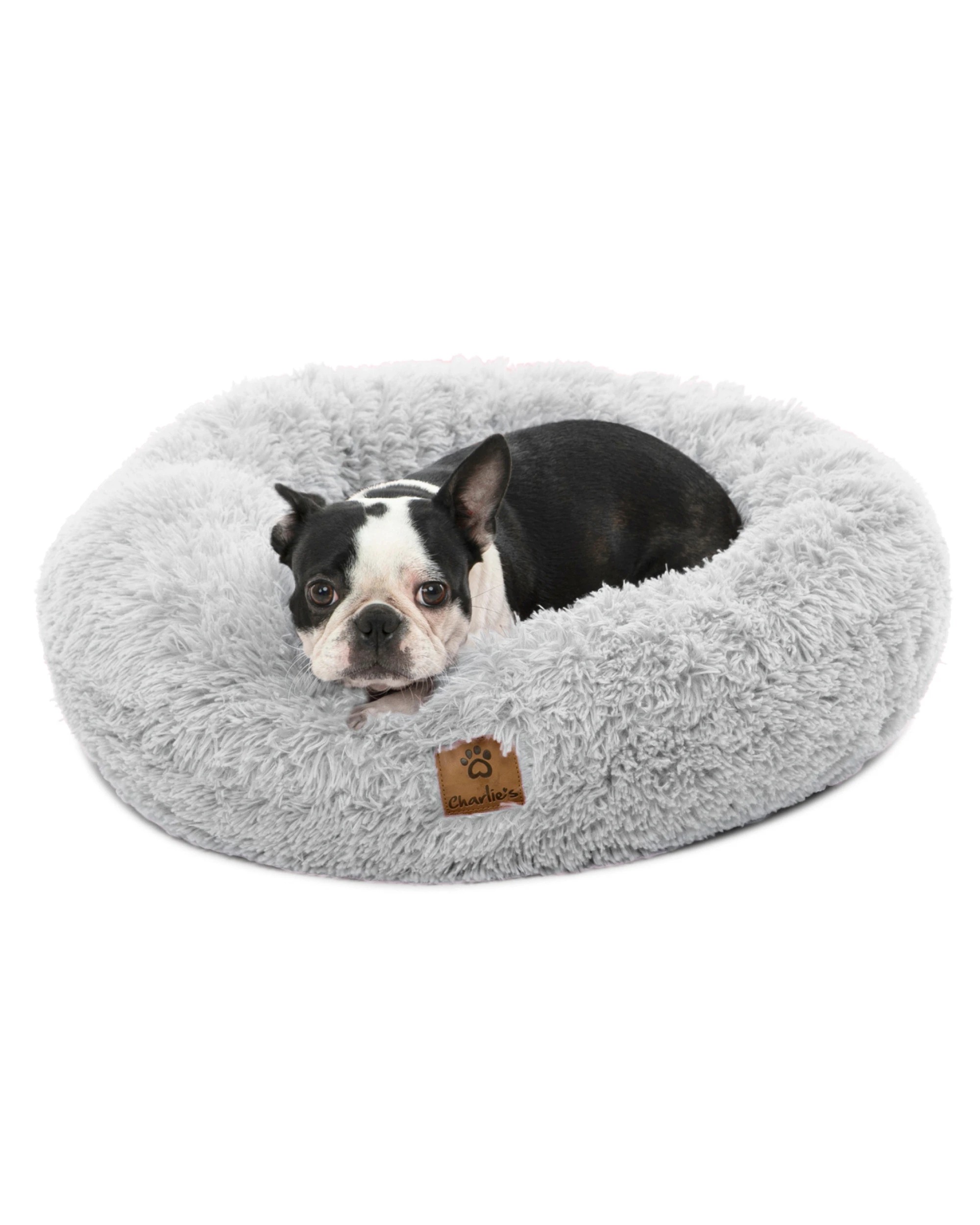 1 Charlie's Shaggy Faux Fur Round Calming Dog Bed Medium - White, 1 of 5