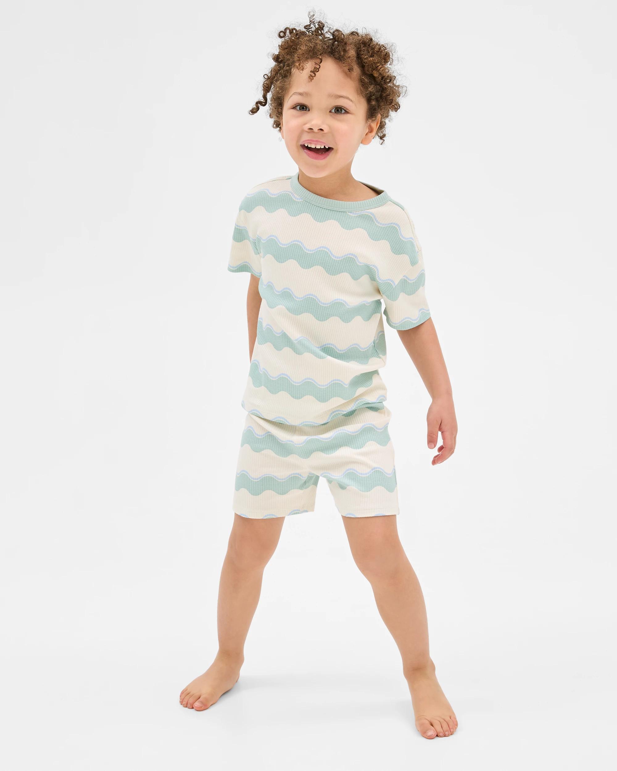 2 Target Kids Australian Cotton-blend Rib Short Pyjama Set — Navy Monster Truck GREEN/BLUE/NEUTRAL WAVY STRIPE, 2 of 6