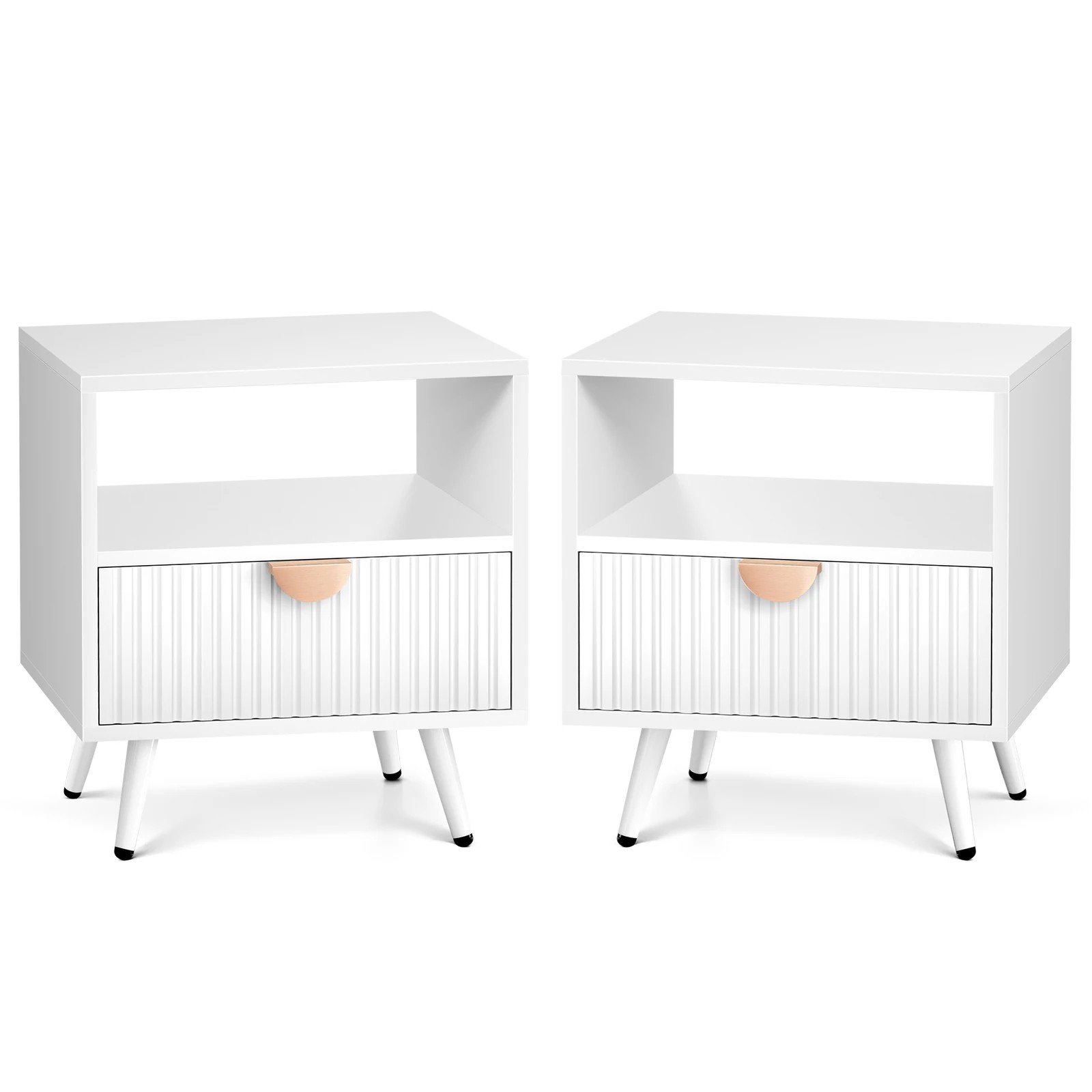 1 Alfordson 2x Bedside Table 1 Drawer Side Storage Shelf Nightstand - White, 1 of 10