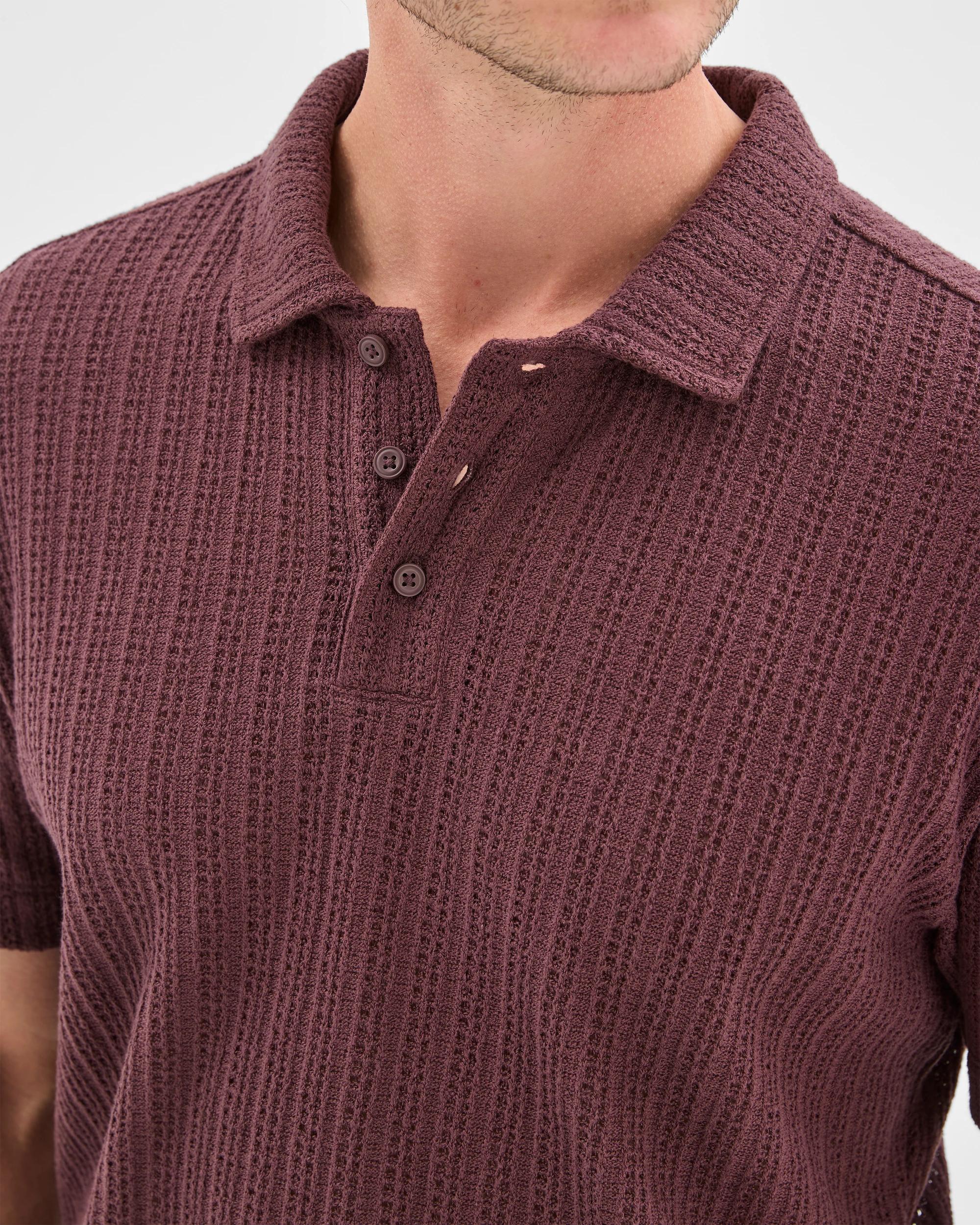 3 Target Man Australian Cotton Blend Pointelle Polo Top FUDGE, 3 of 5