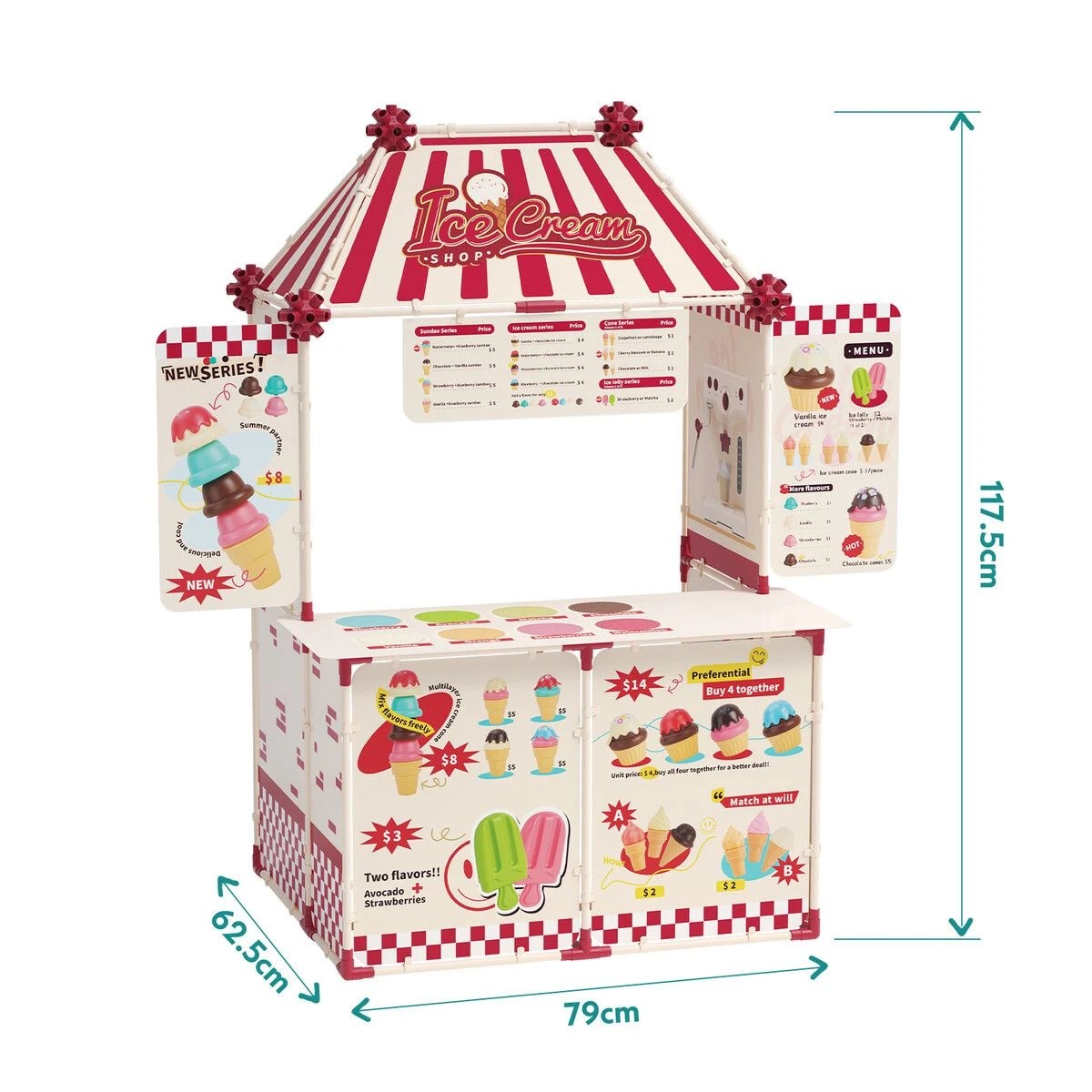 2 AUSWAY Kids Ice Cream Toy Set Pretend Role Play Kitchen Food Cardboard Building, 2 of 4