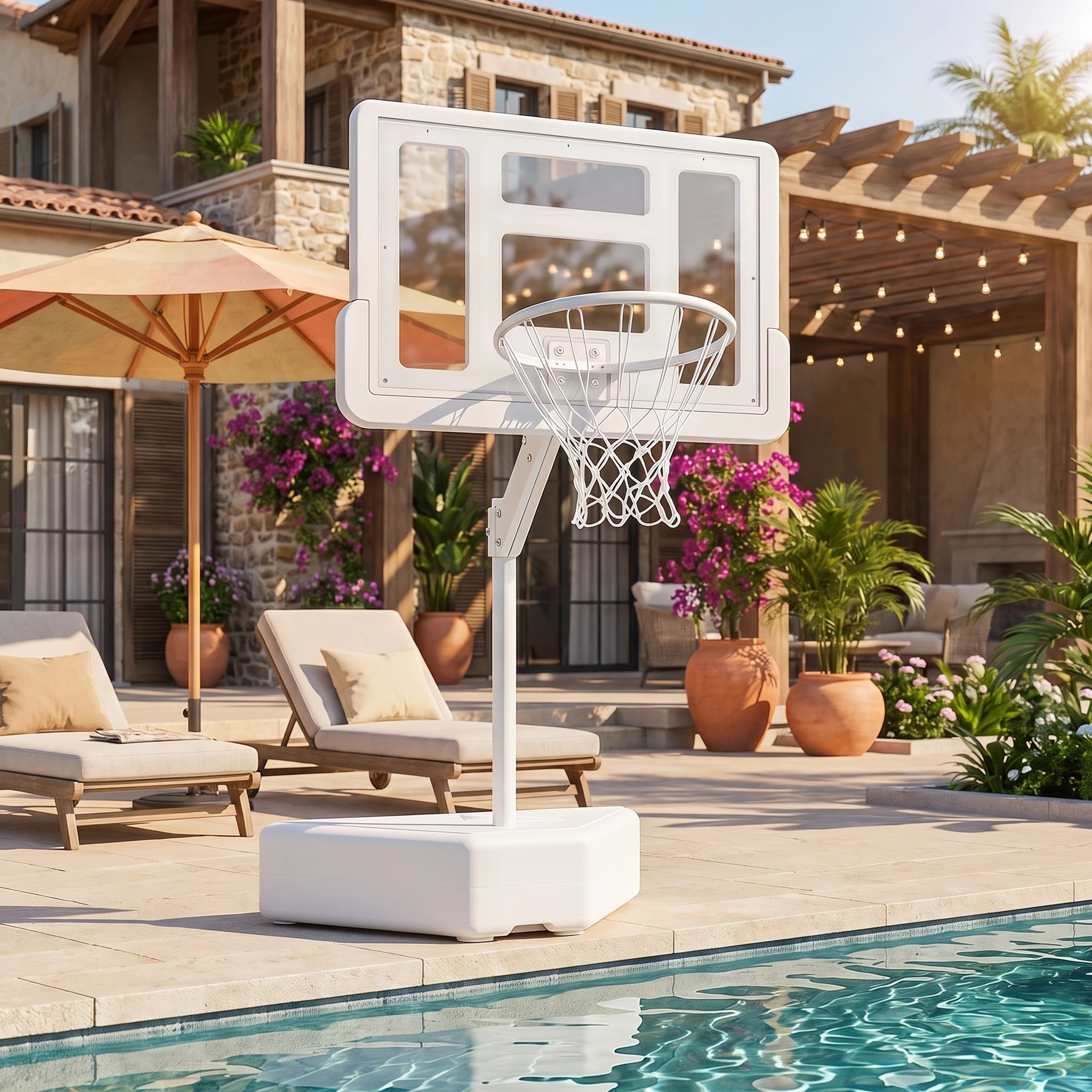 2 Costway Splash & Shoot Pool Basketball Hoop 116.5-180cm Portable Swimming Pool Goal w/2 Water Ball - White, 2 of 7