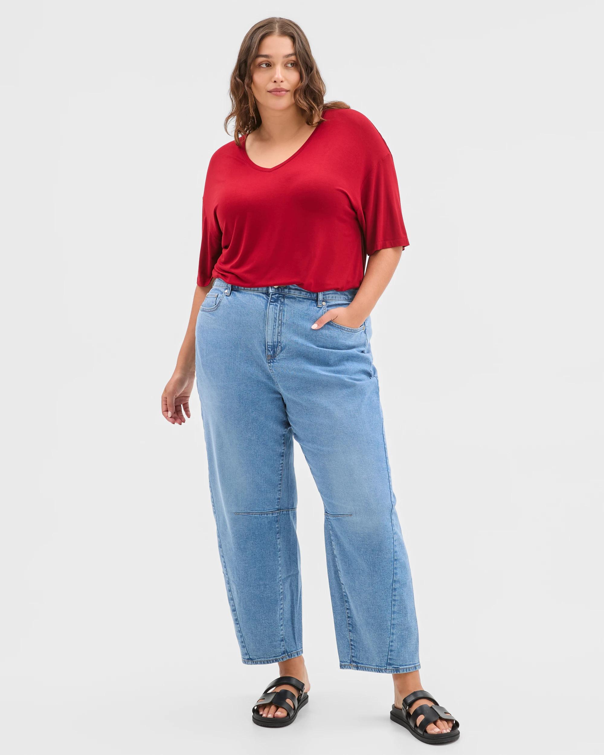 1 Target Curve Plus Size Denim Forward Seam Barrel Leg Jeans INDIGO, 1 of 6
