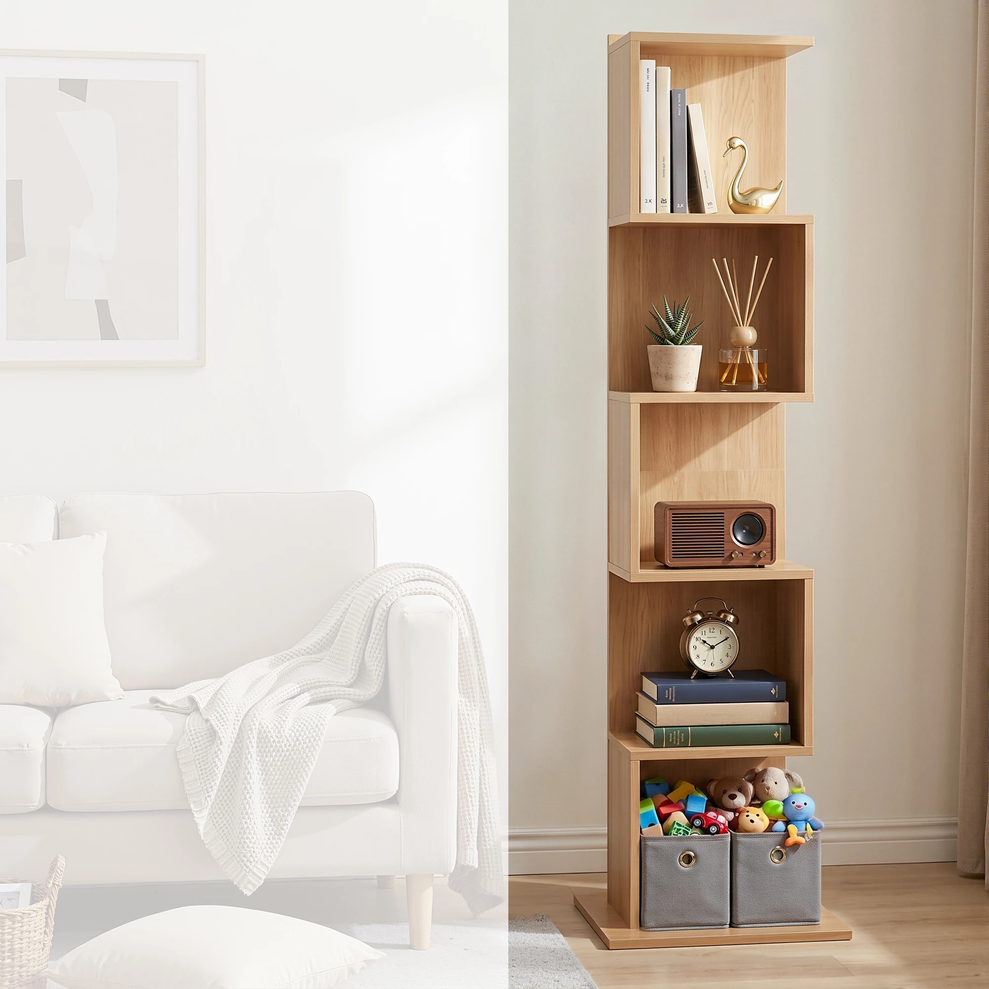 5 Artiss 5 Tiers Bookshelf S-shaped Bookcase - Natural, 5 of 7