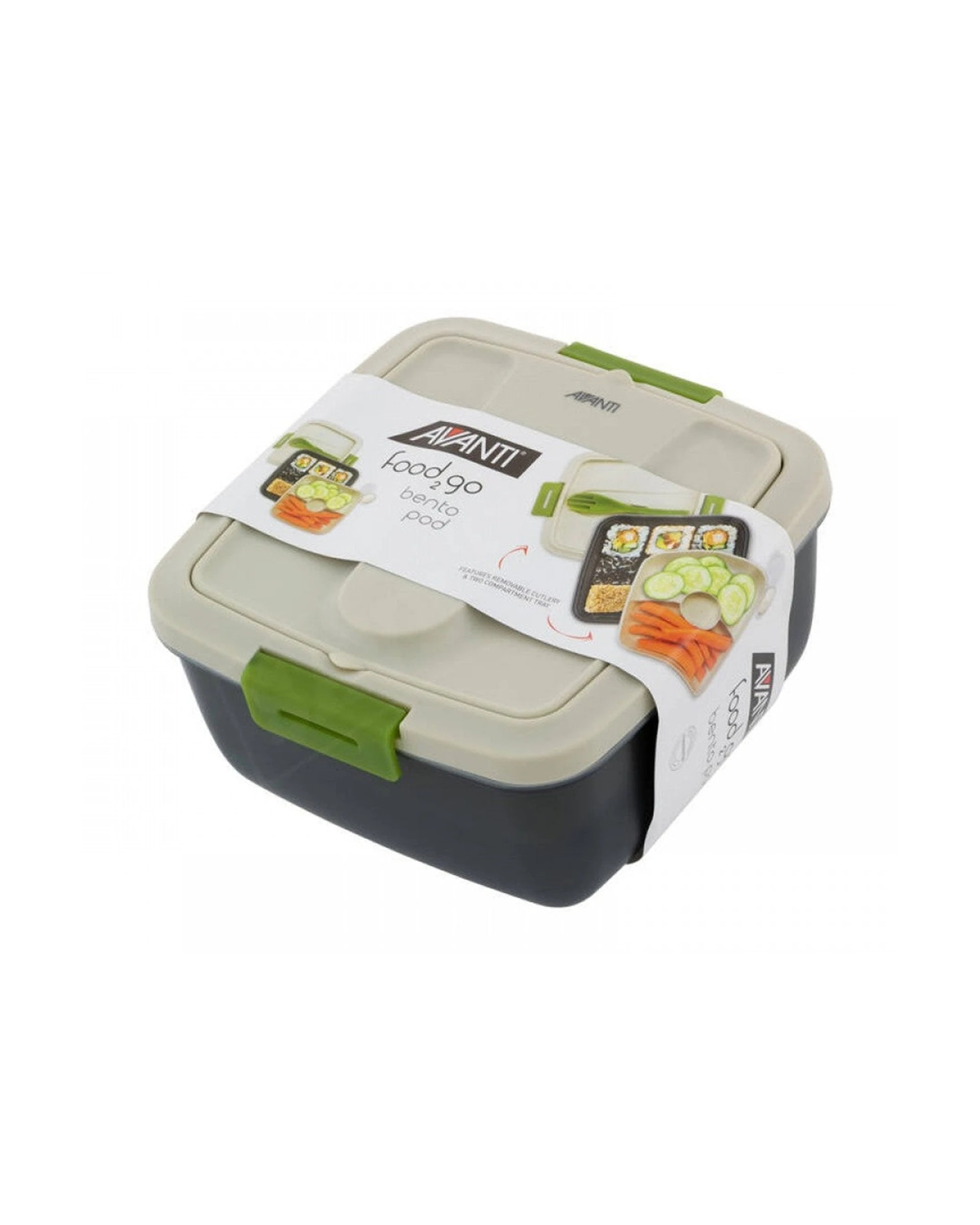 3 Avanti Food 2 Go Bento Pod Lunch Box 1.6L Dual Chamber With Utensils Non-T - Natural, 3 of 3