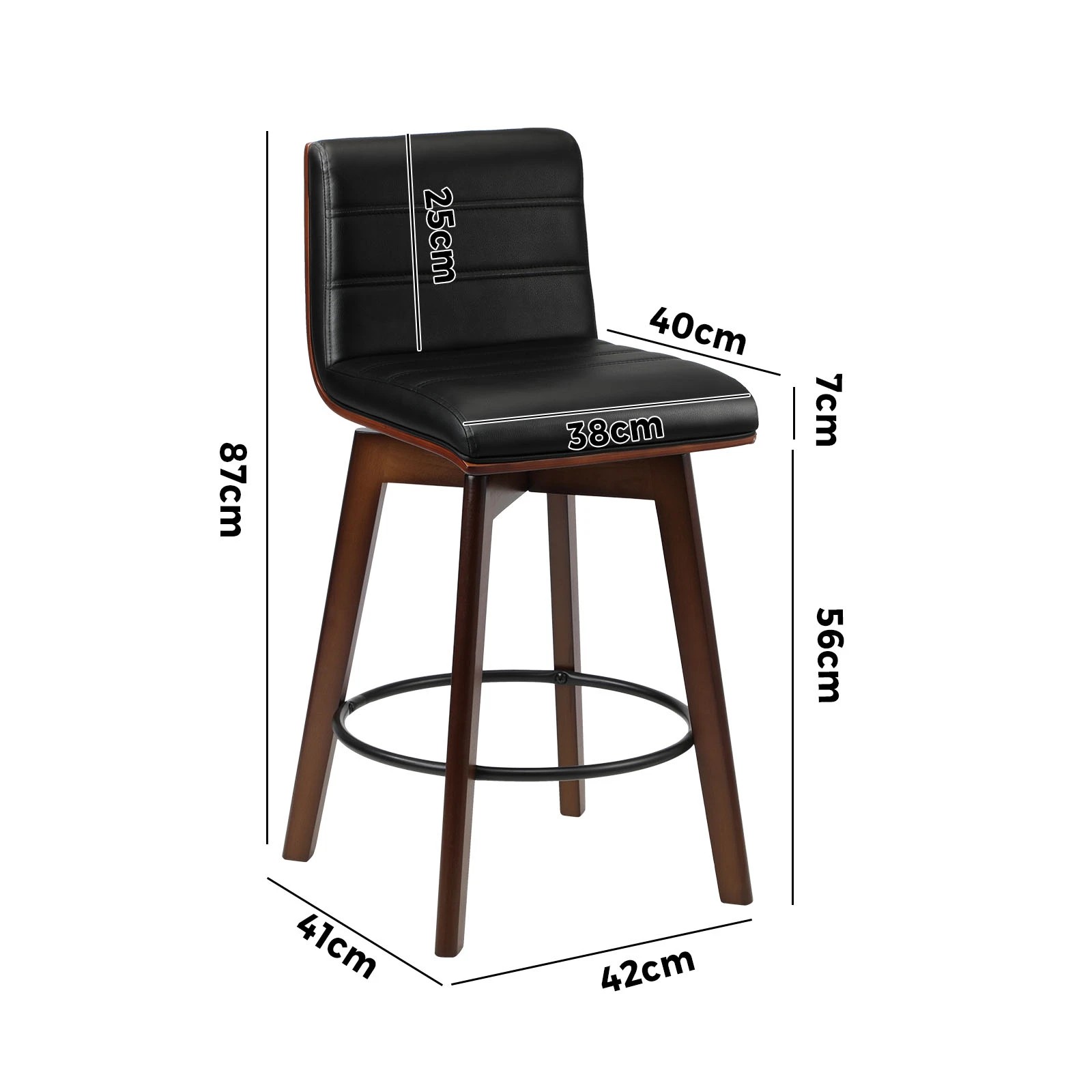 9 Oikiture 2x Wooden Bar Stools Kitchen Counter Swivel Dining Chair Pu Leather
 - Black, 9 of 9
