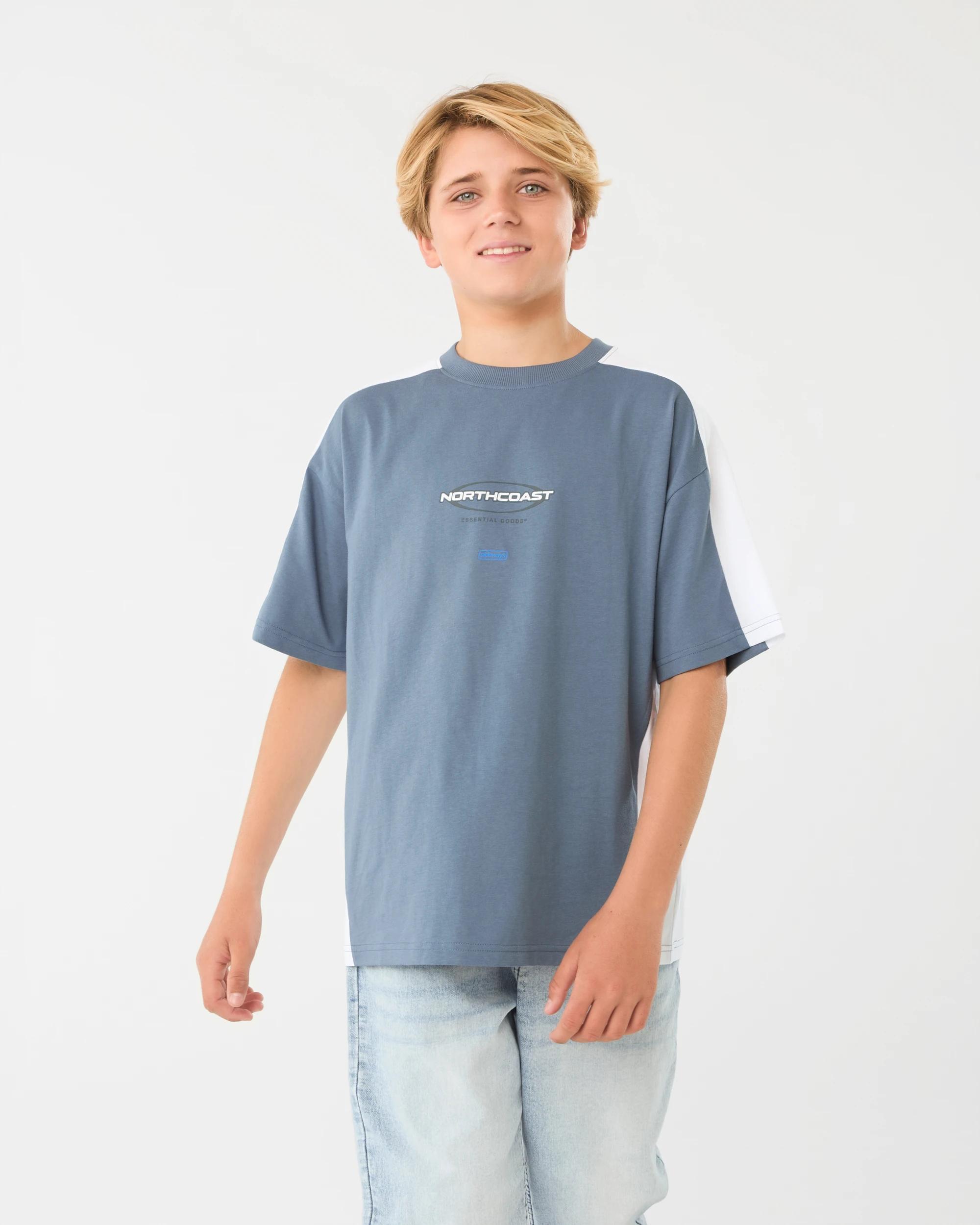 1 Short Sleeve Panelled Printed T-shirt Chinablue, 1 of 8