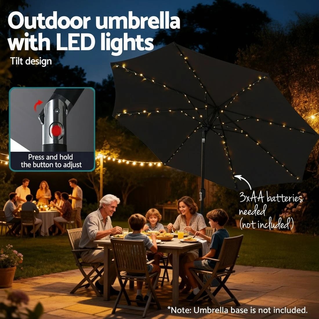 5 Instahut Outdoor Umbrella 2.9m Market Umbrella with String Light Tilt - Black, 5 of 7