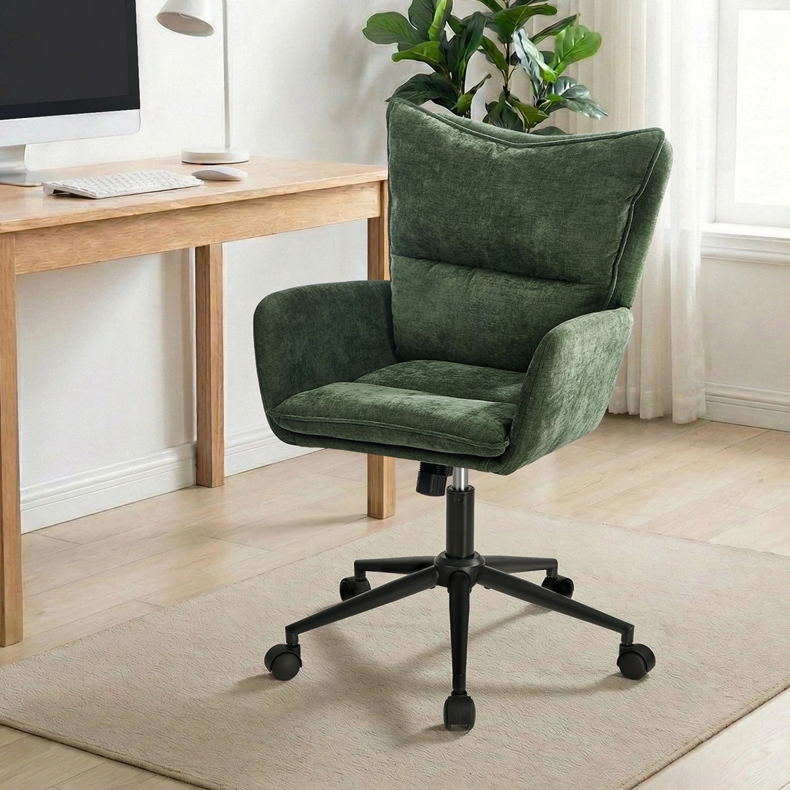 4 Oikiture Mid Back Office Chair Swivel Desk Chair Wide Seat Armrest - Green, 4 of 7