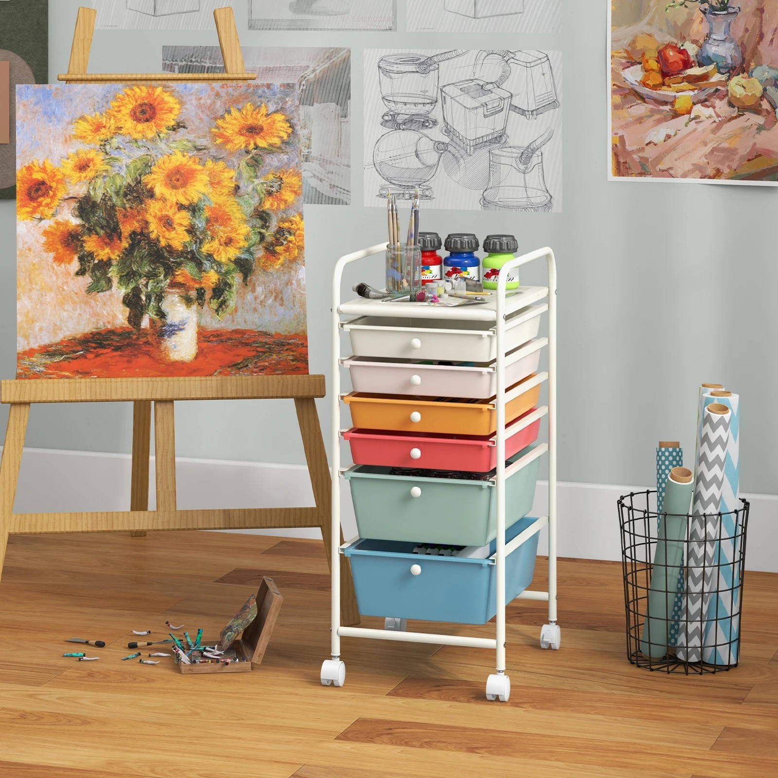 5 Costway 6 Drawers Rolling Storage Cart Mobile Utility Trolley - Multi, 5 of 6