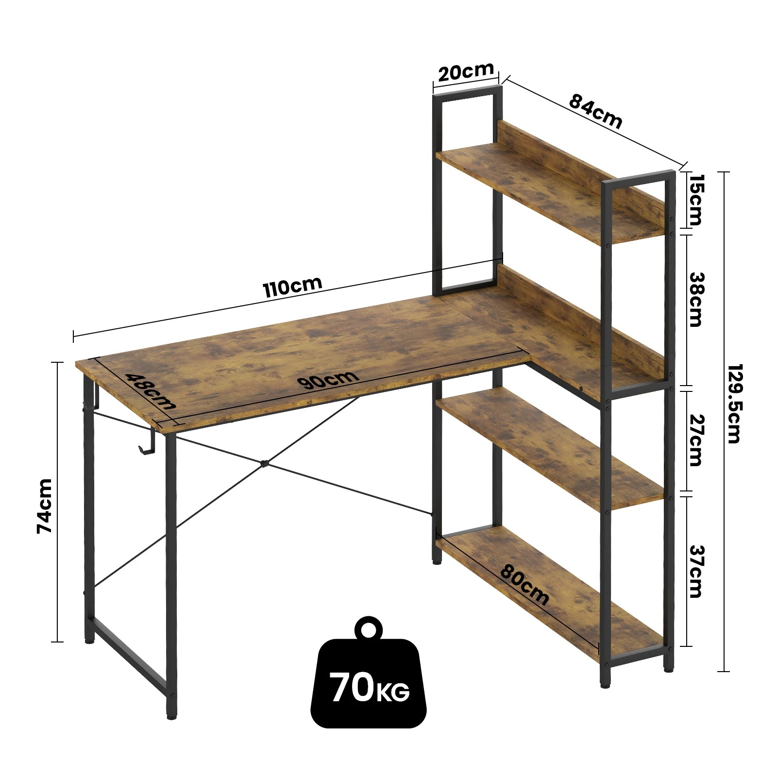8 Advwin 110cm L Shaped Computer Desk With Reversible Storage Shelves Corner Desk - Brown, 8 of 8