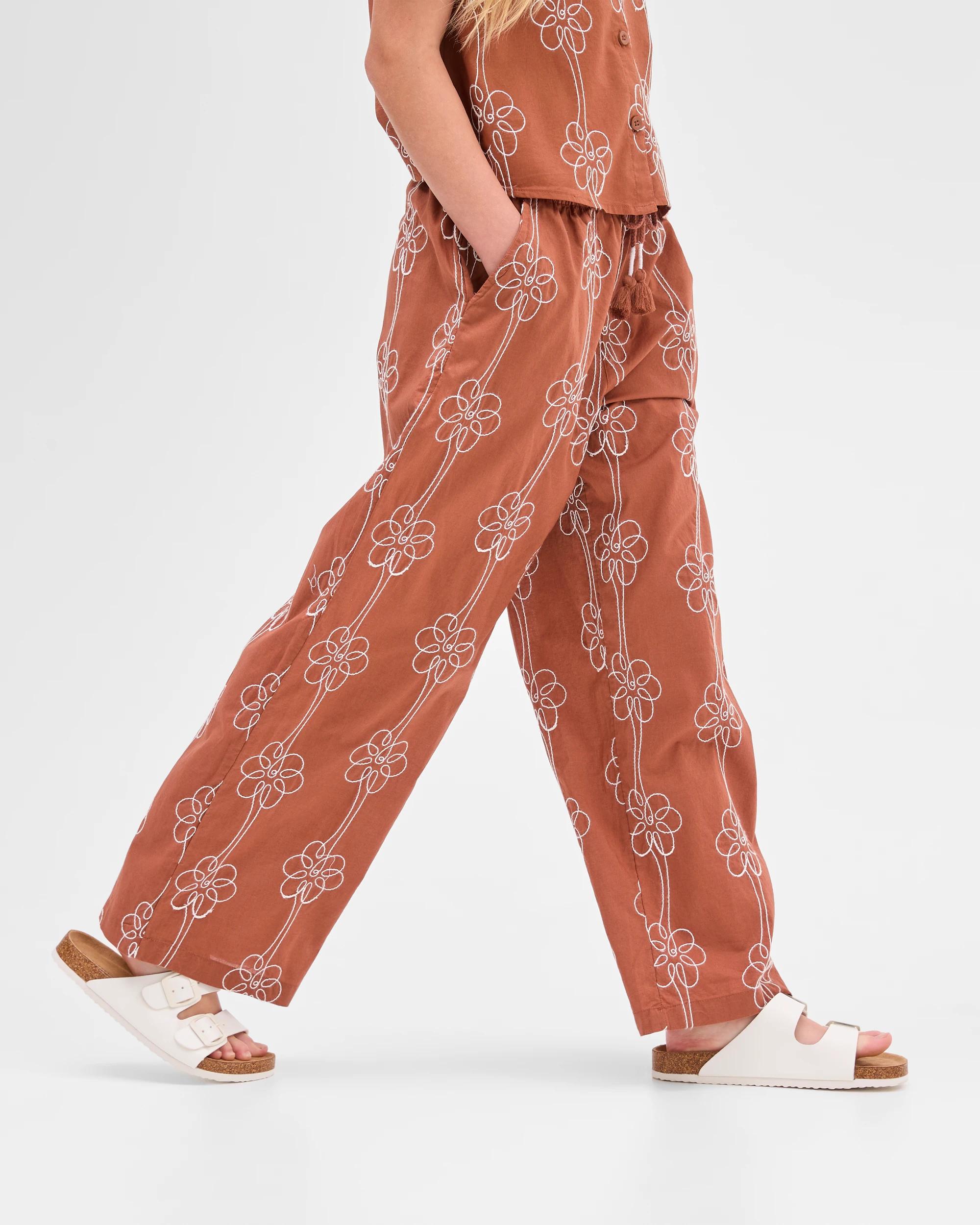 1 Target Australian Cotton Embroidered Wide Leg Pant BROWN, 1 of 6