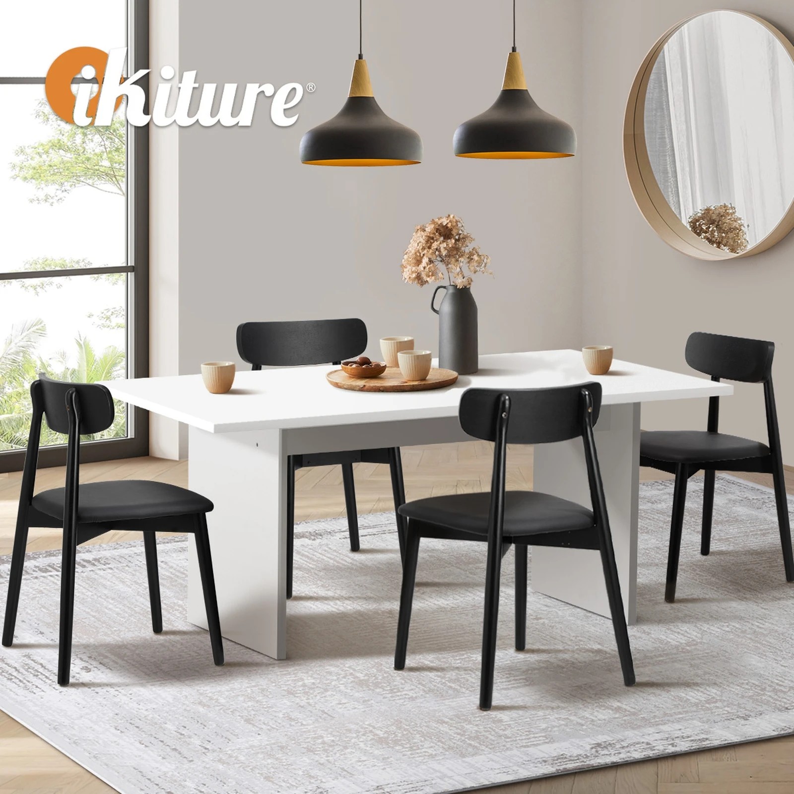 5 Oikiture 4-Seater Dining Table and Chairs Wooden Furniture Set - Black, 5 of 9