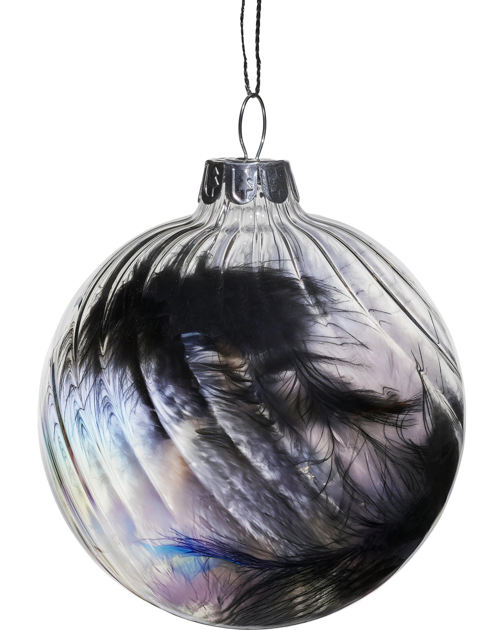 3 Christabelle Clear Striped Glass Baubles 6Pcs Filled with Feathers Balls Christmas Tree Decoration Ornament, 3 of 7