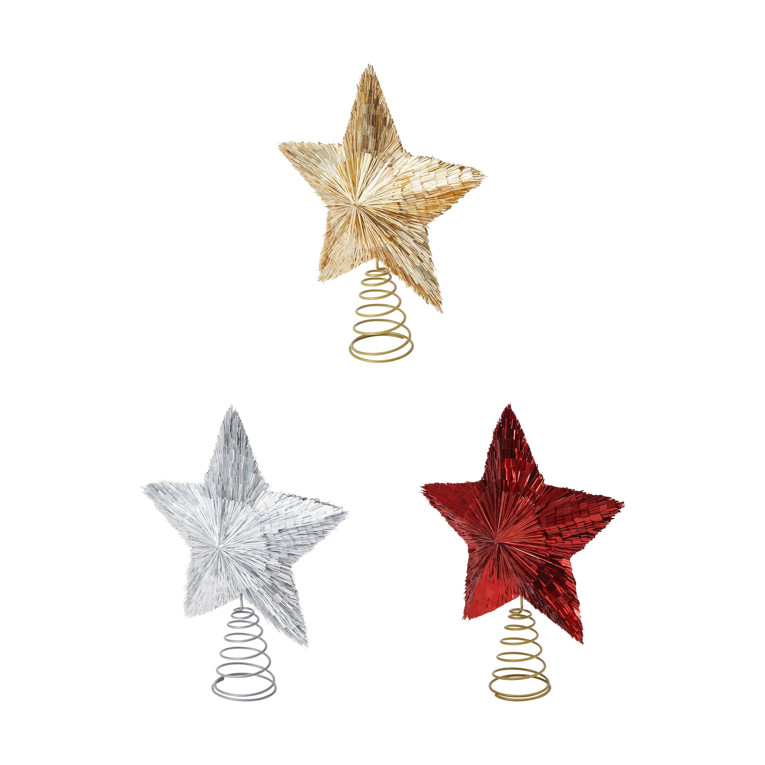 3 Tinsel Star Tree Topper - Assorted, 3 of 6